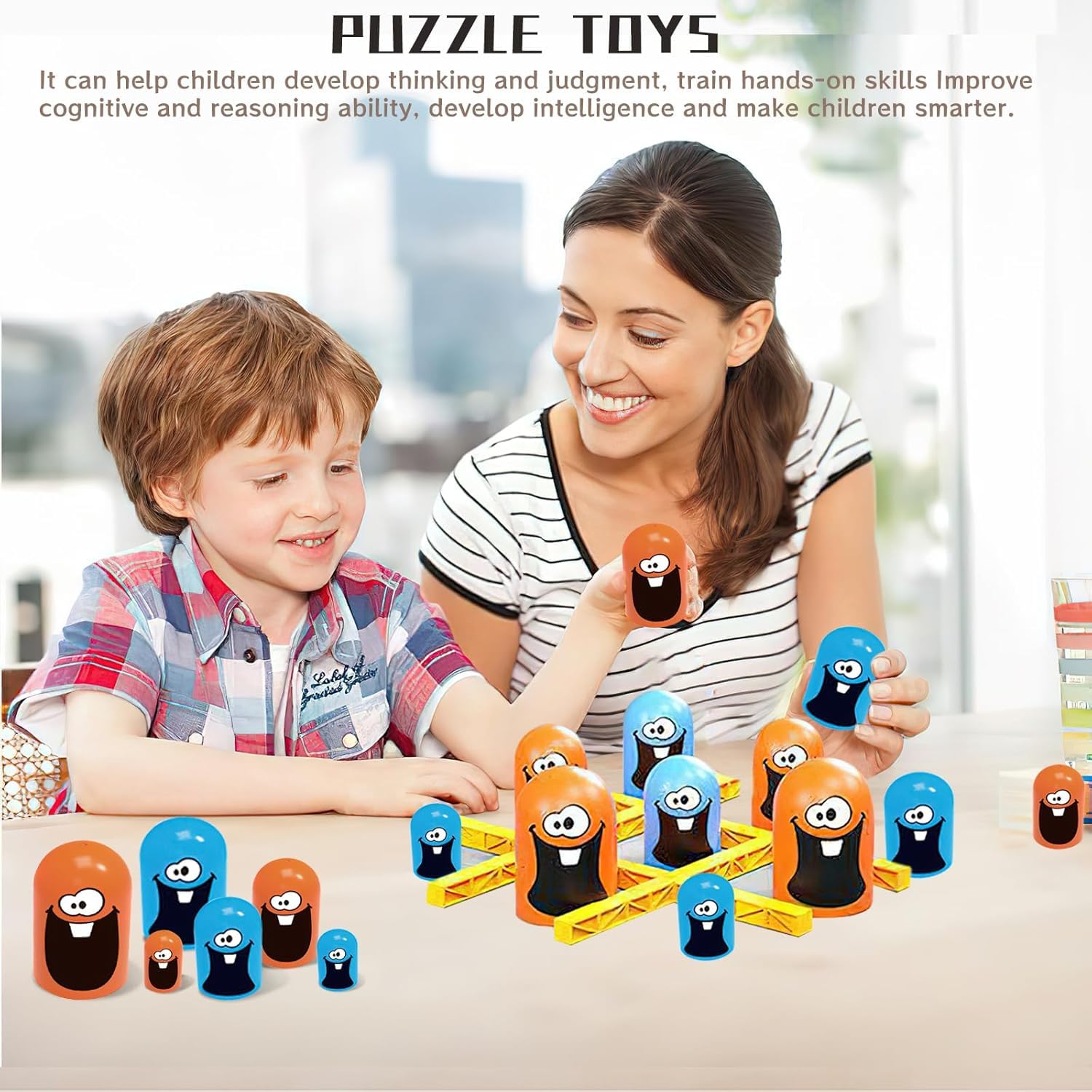 UCRAVO 3D Gobble Game Tic Tac Toe Game,Gobblet Gobbler Strategy Board Game,Head-to-Head Brain Game,Family Games,Easter Party Activities,Party Favors for Kids 3+ Age,Learning Toy for Kids & Families