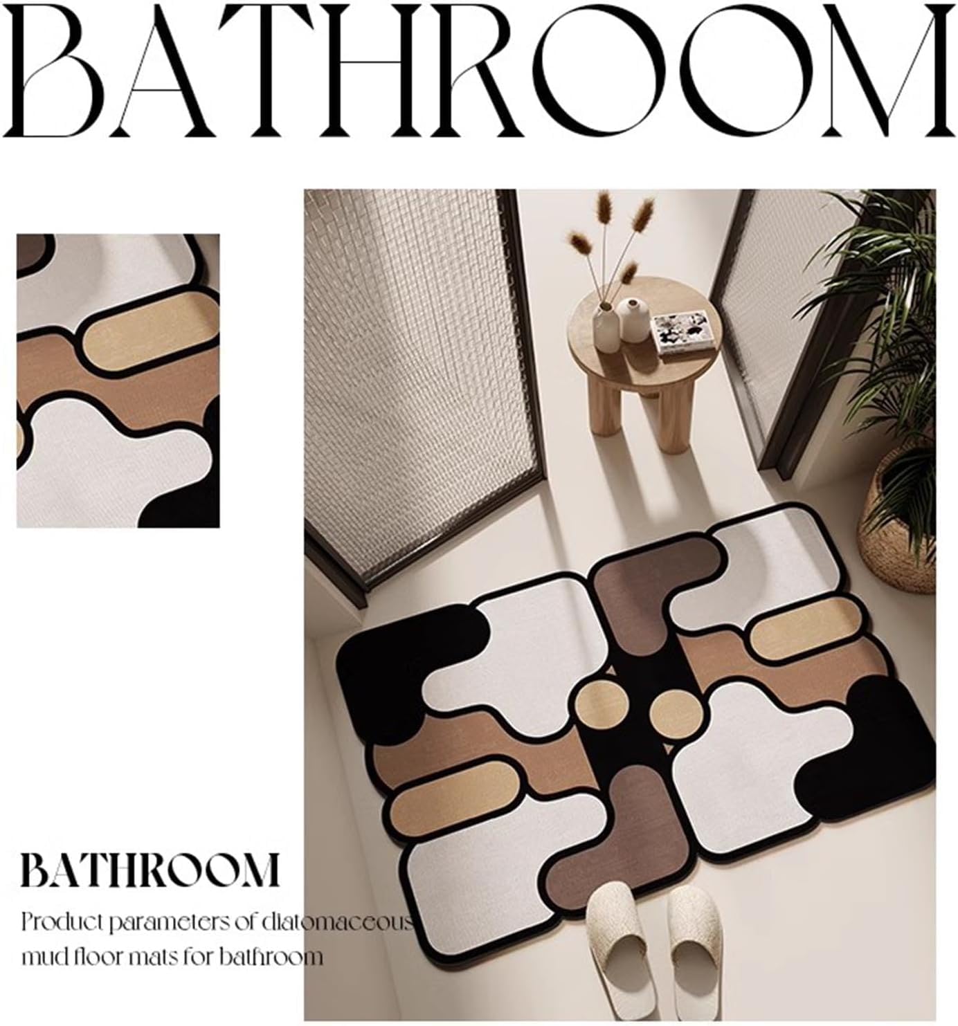 UCRAVO Quick Dry Fit Under Door Anti-slip Puzzle Super Absorbent Foot Mat Toilet Door Mat Bathroom Accessories Set, Easy to Clean Durable Mildewproof Bathroom Soft Clean Rug Foot Mat Suitable for Home