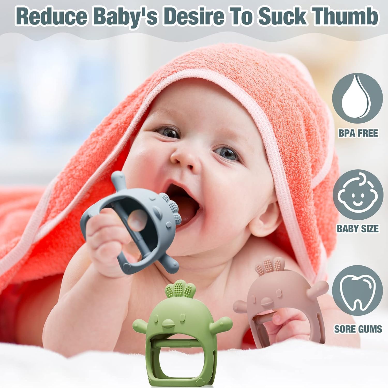 UCRAVO 1 Pack Baby Teething Toys, Teething Mitten for Babies, Silicone Teether for Toddler Infant Baby, Chew Toys for Sucking Needs, Easy to Grip, Never Drop Hand Wrist Teether(Sky Blue)