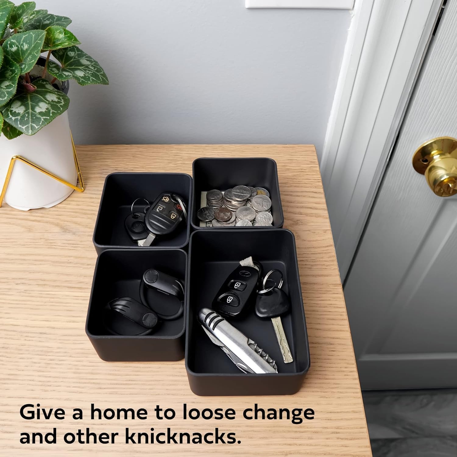 UCRAVO 16 PCS Black Desk Drawer Organizer Set for Office,Home,Kitchen & Makeup Multi-Size Plastic Drawer Dividers for Stationery,Cosmetics,Utensils Storage Trays for Neat, Tidy & Clutter-Free Drawers