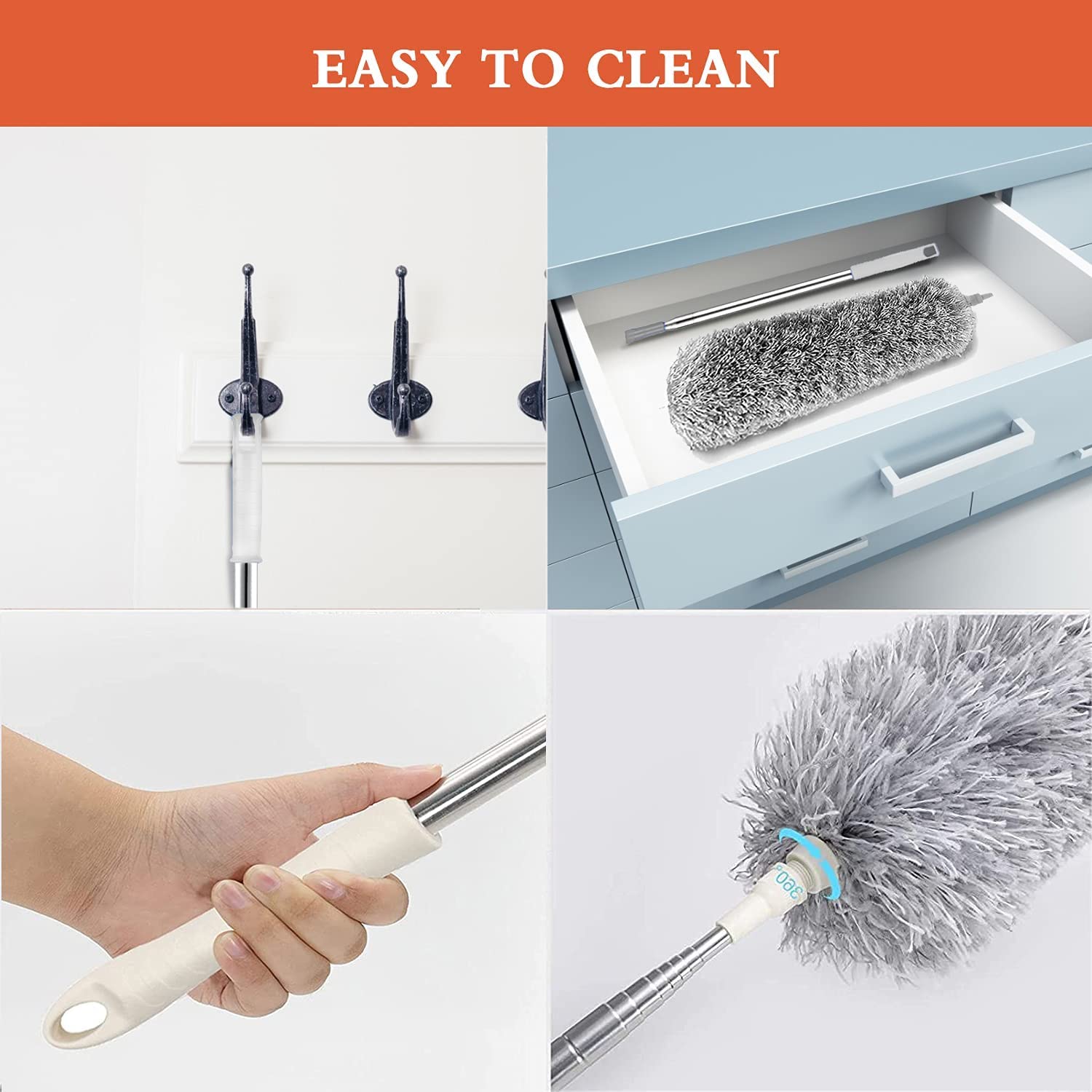 UCRAVO 3 in 1 Microfiber Feather Duster Set with 100 Inch Extendable Pole | 4 PCS Bendable Washable Fan Cleaning Brush for Ceiling Fans, High Ceilings, Cobwebs, Furniture, Walls & Home Dusting