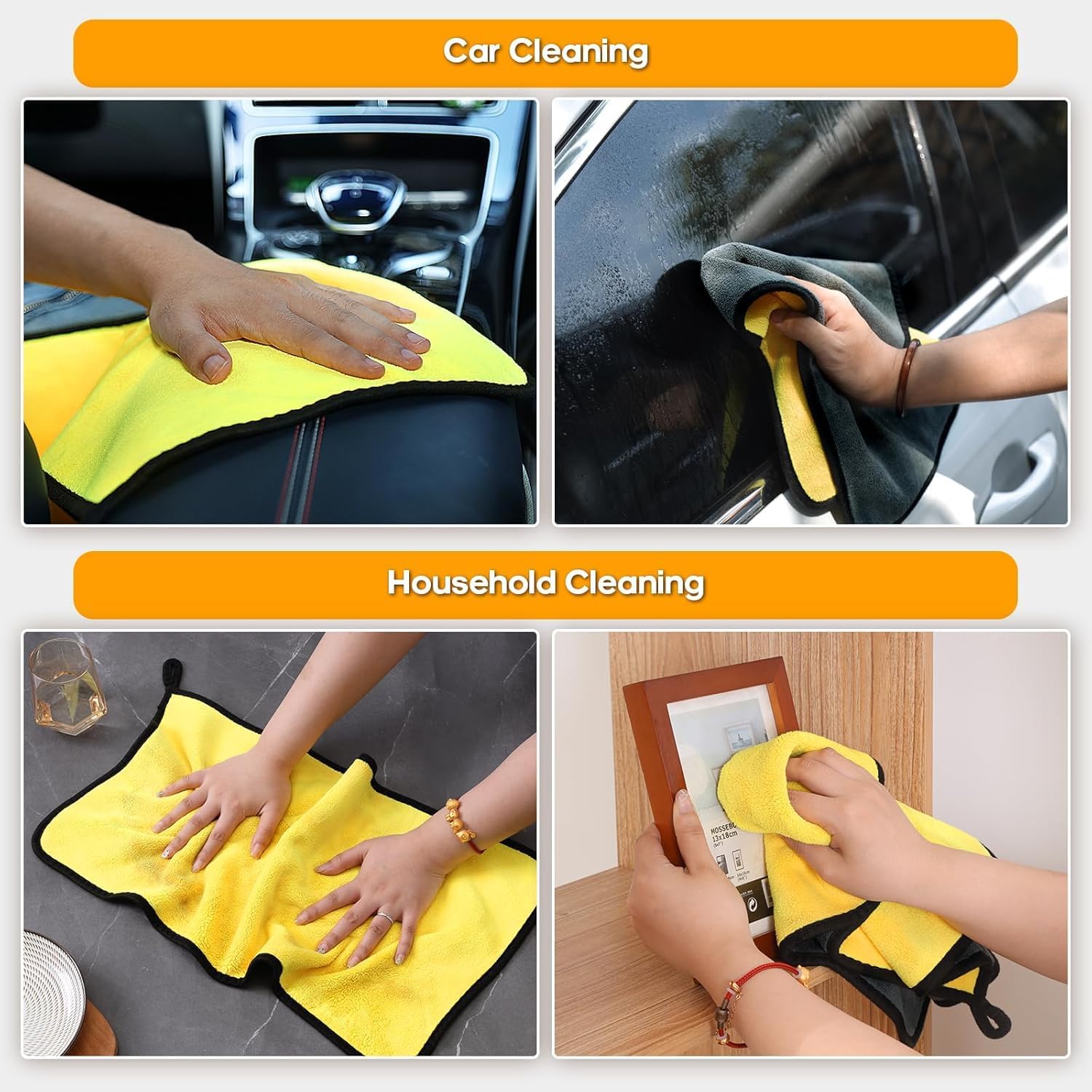 UCRAVO 3pcs (30cm x 30 cm) Car Accessices Microfiber Cleaning Cloth, Extra Thick Microfiber Towel Absorbent Dust Cloths, Multi-Purpose Cloths for Car, Bike Cleaning, Household Cleaning