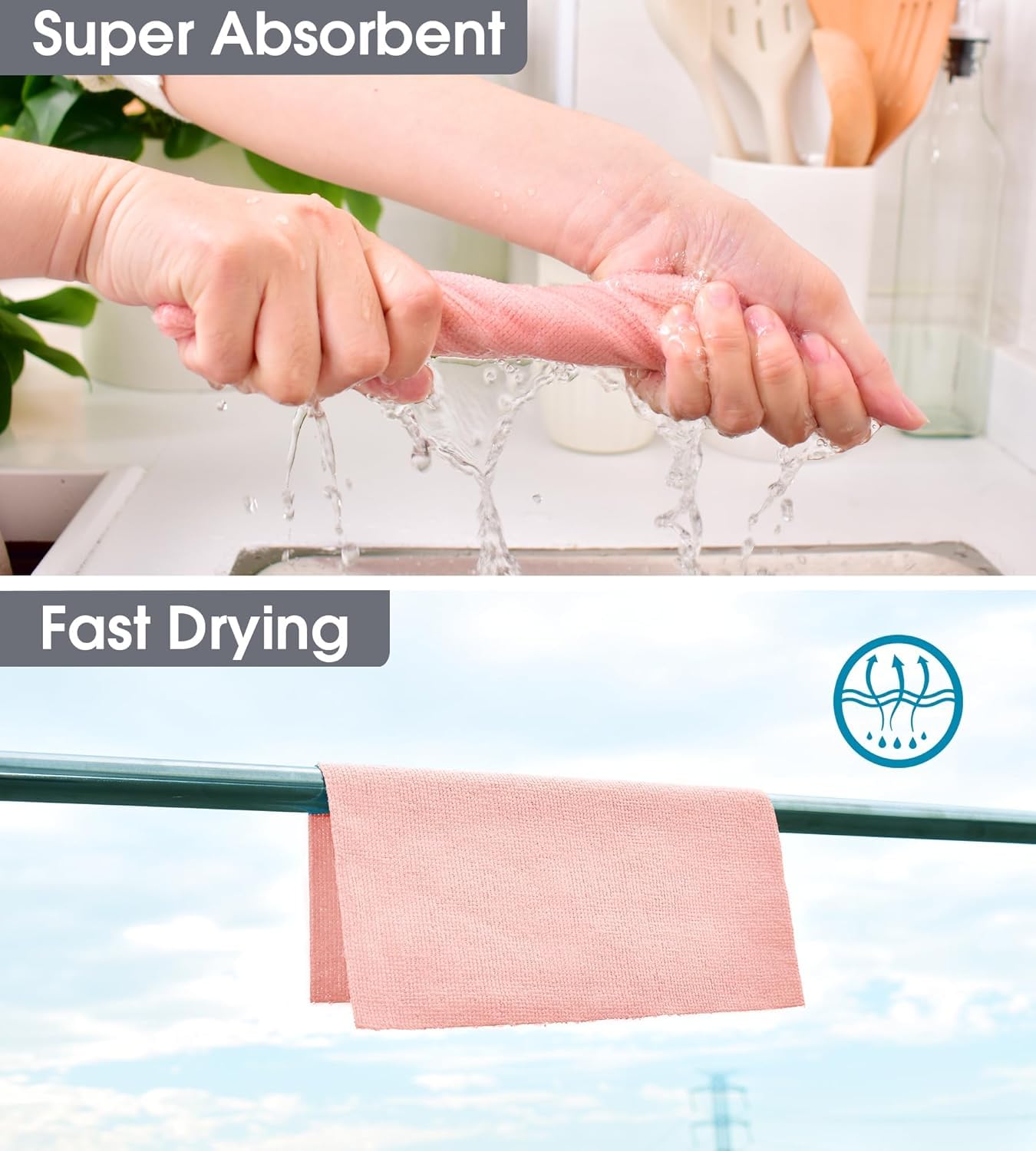 UCRAVO 4Roll 80pcs Pink Microfiber Cleaning Cloth Roll - Reusable & Washable Tear-Away Towels, Super Absorbent Lint Free Cleaning Rags for Kitchen Car Garage, Home, Multipurpose Pre-Cut Cleaning Wipes