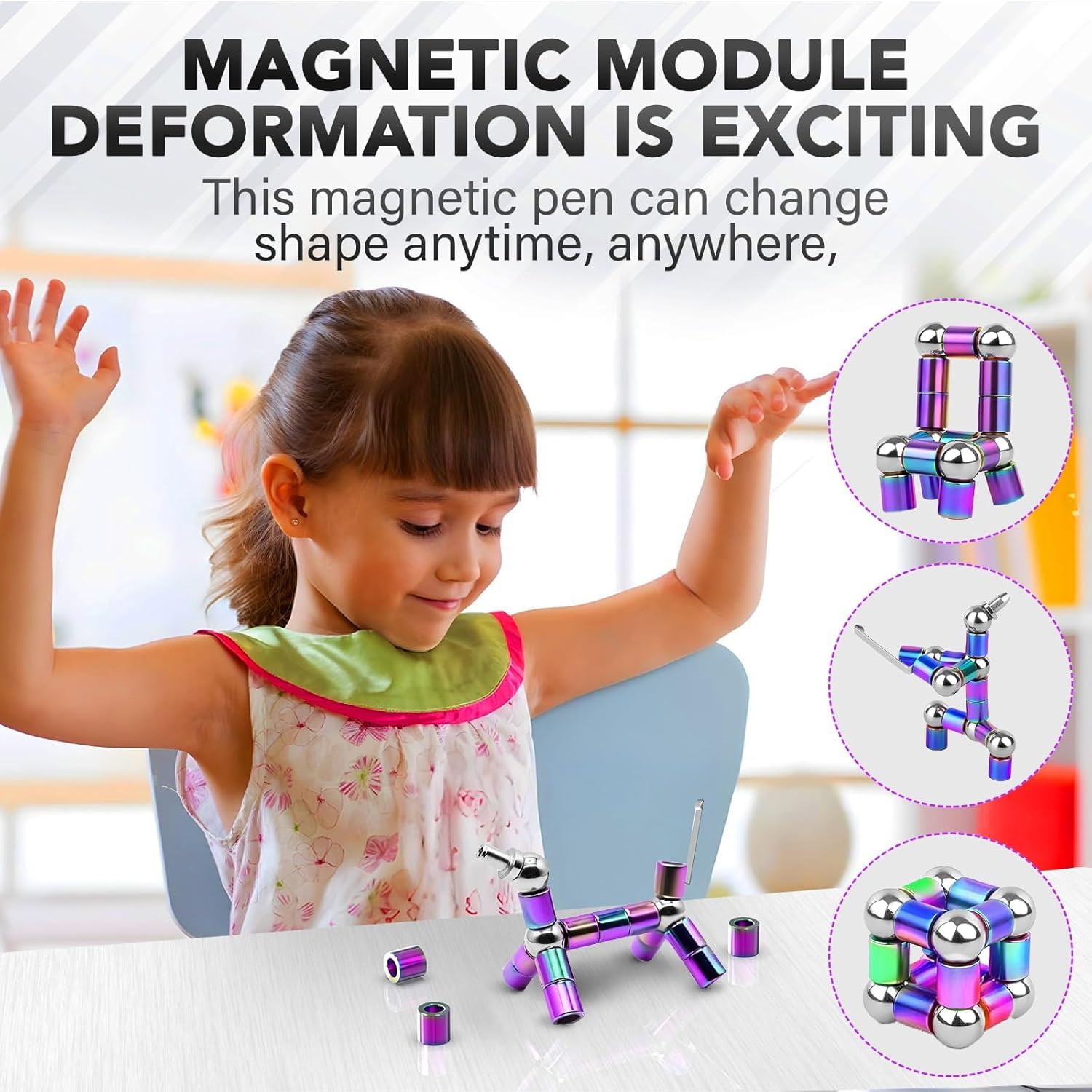 UCRAVO Magnetic Fidget Pen Decompression Magnetic Metal Pen,Toy Pen Relief Stress Build Various of Shapes Multifunctional Deformable Magnet Writing Pen Fidget Unique Gift for Boys and Girls (Rainbow)