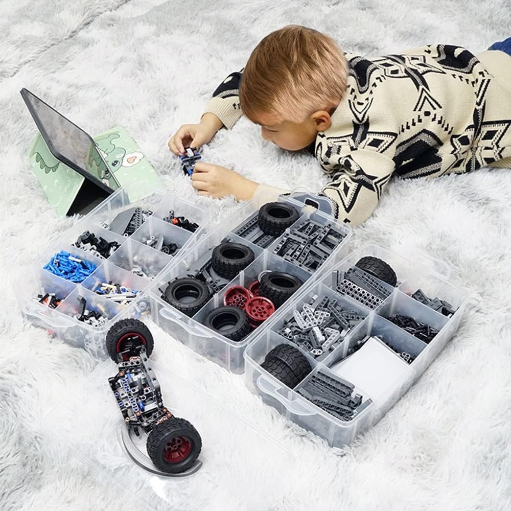 UCRAVO Plastic Clear 3-Tier Stackable Storage Containers With Lids -30 Adjustable Compartments For Craft Organizers And Storage For Jewelry, Beads, Kids Toys, Beauty, Makeup And Sewing Supplies