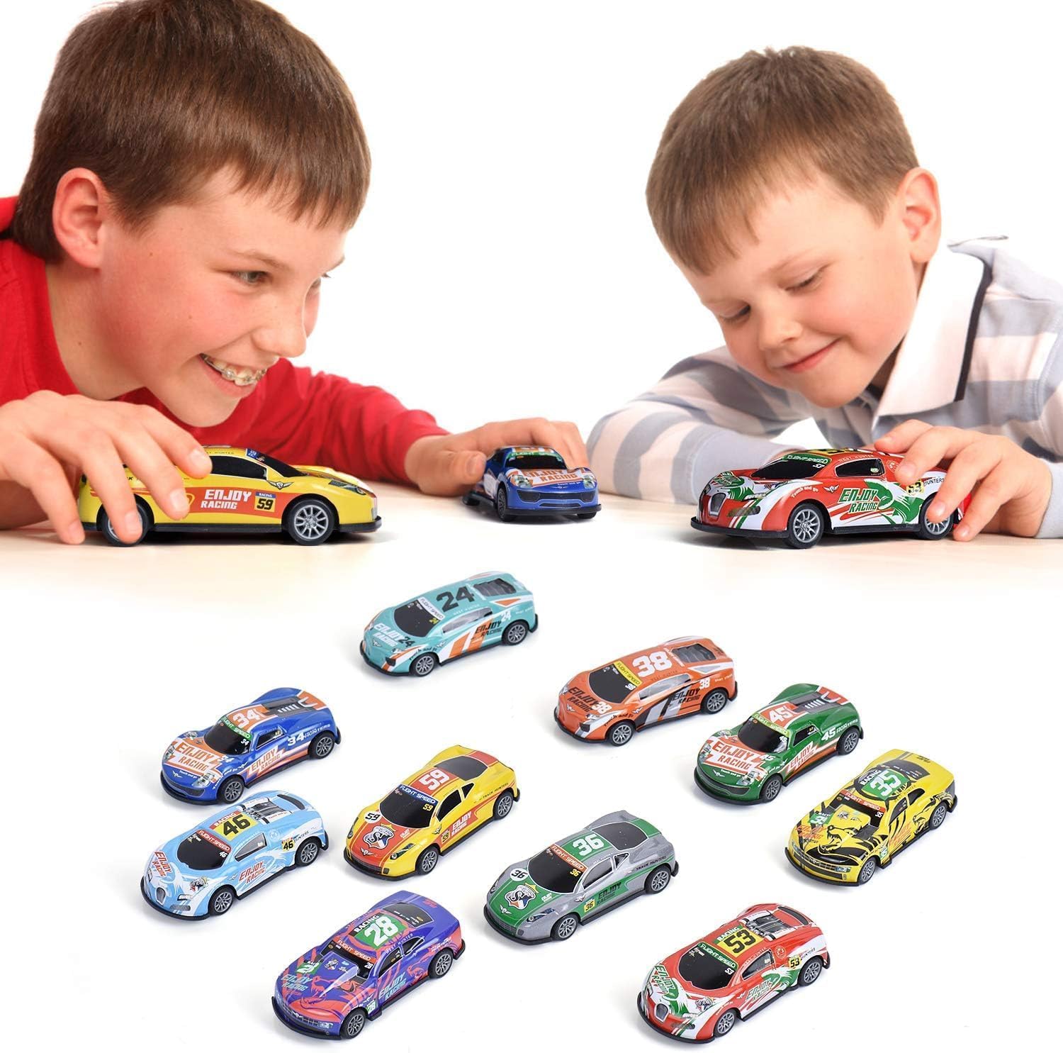 UCRAVO Toy Car Set for Kids (10 PCS) Die-Cast Mini Cars Pack Pull Back Action Vehicles, Racing Cars Toys for Boys & Girls Miniature Car Collection for Gift, Birthday Return Gift, Educational Play Set