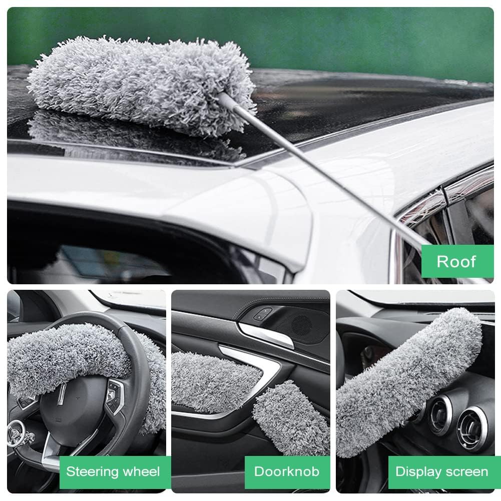 UCRAVO 3 in 1 Microfiber Feather Duster Set with 100 Inch Extendable Pole | 4 PCS Bendable Washable Fan Cleaning Brush for Ceiling Fans, High Ceilings, Cobwebs, Furniture, Walls & Home Dusting