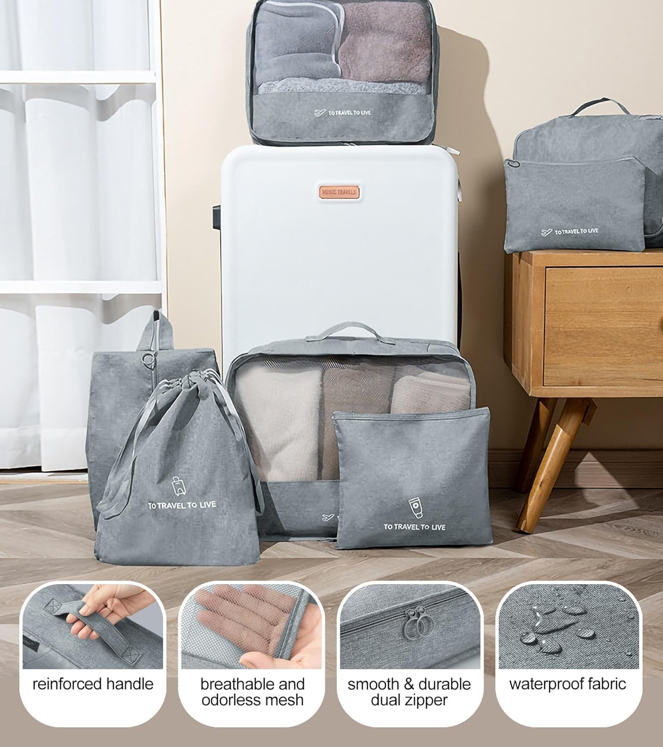 Ucravo Packing Cubes for Suitcases,7 Pcs Travel Luggage Organiser Bags,waterproof Packing Cubes for Backpack Suitcase,travel Essentials Bag Compression Storage Bags,travelling Accessories(grey)