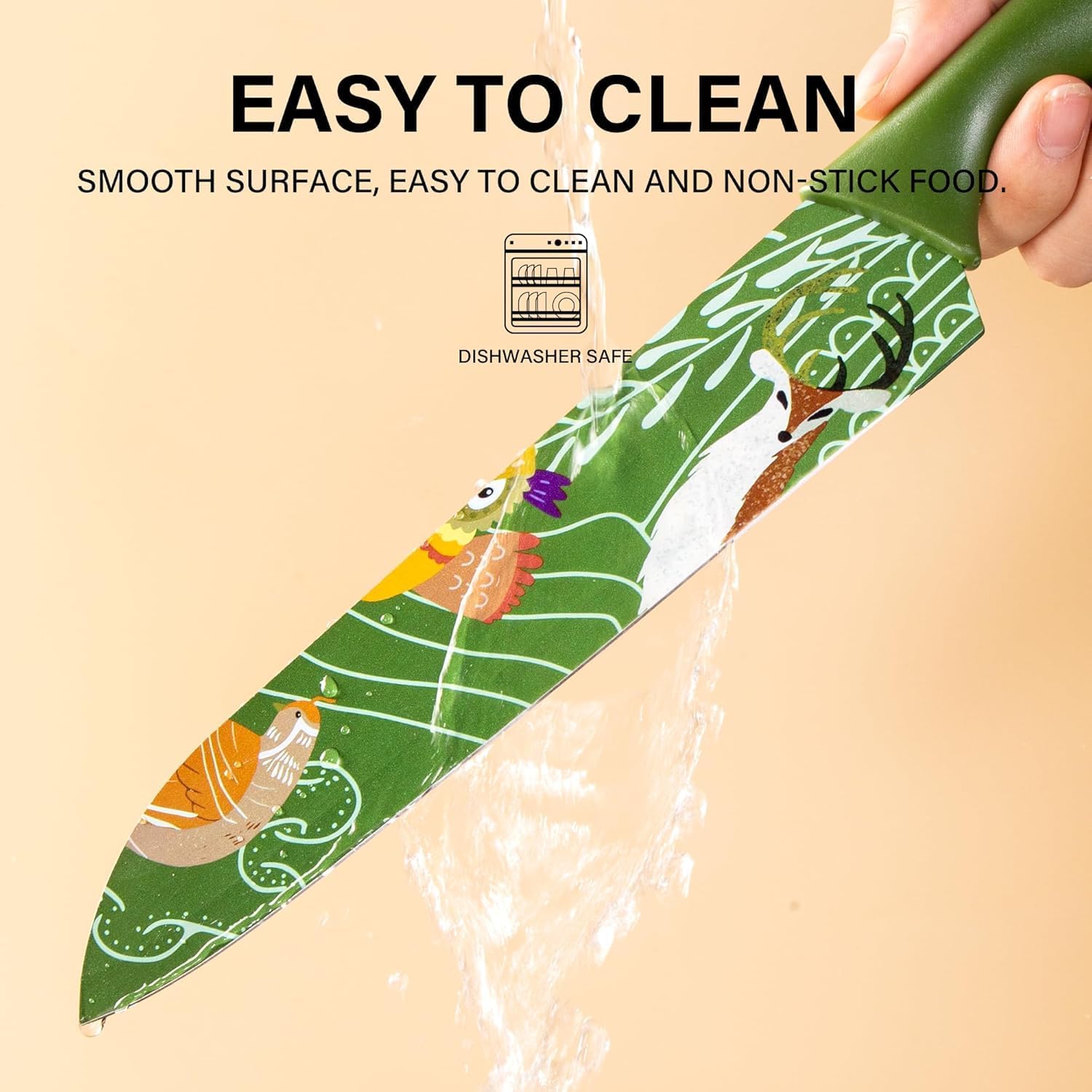 UCRAVO 3 Pcs Green Professional Kitchen Knife Set, Colorful Stainless Steel Chef Utility, Paring Knife, Razor Sharp Multipurpose Knives for Cutting Vegetables, Fruits, Bread with Non Slip Handle