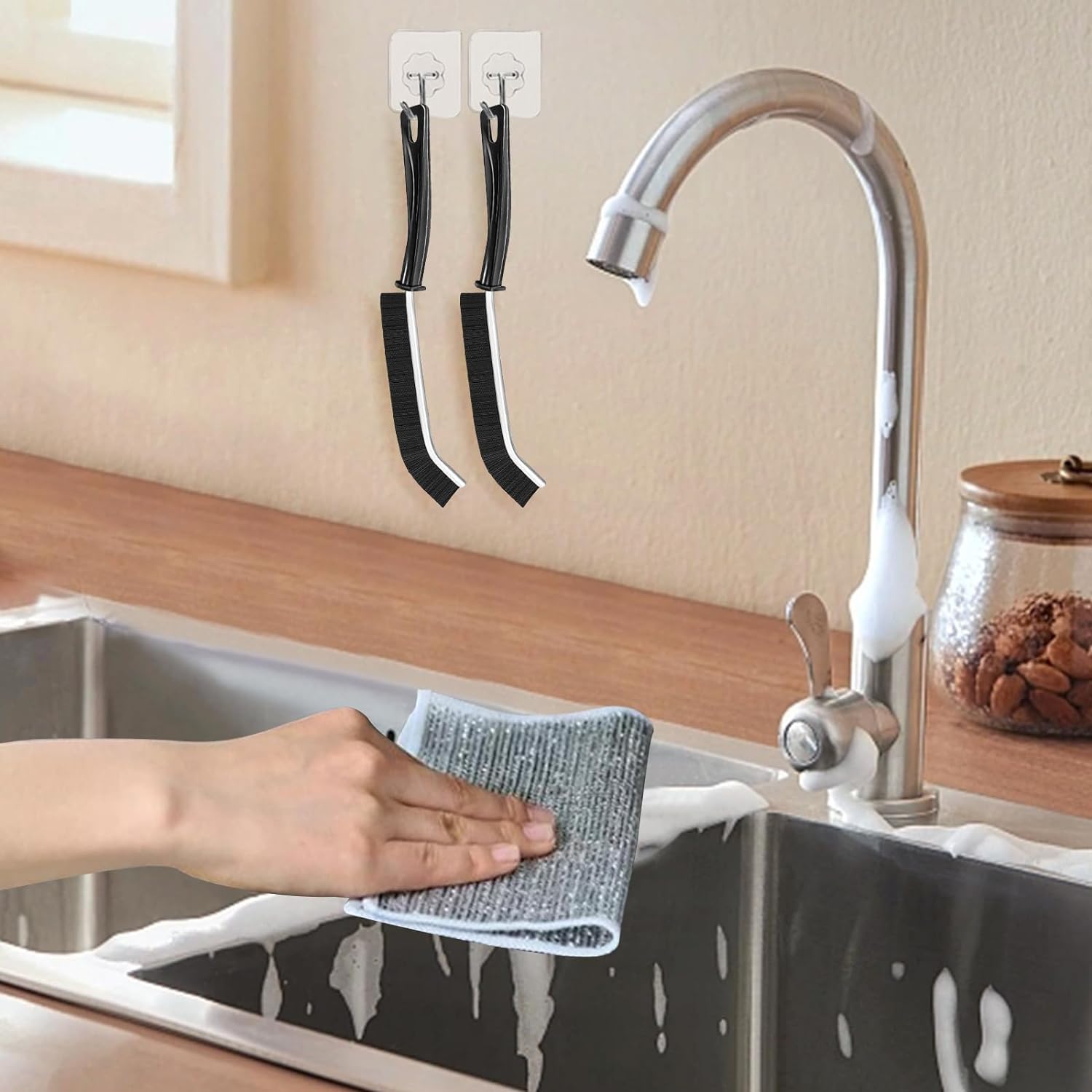 UCRAVO 10PcMultifunctional Non-Scratch Wire Dishcloth, Wire Dishwashing Rag, Steel Wire Dishwashing Cloth with 1Pc Crevice Gaps Cleaning Brush for Cookware, Scrubs, Cleans Dishes, Sinks, Counters