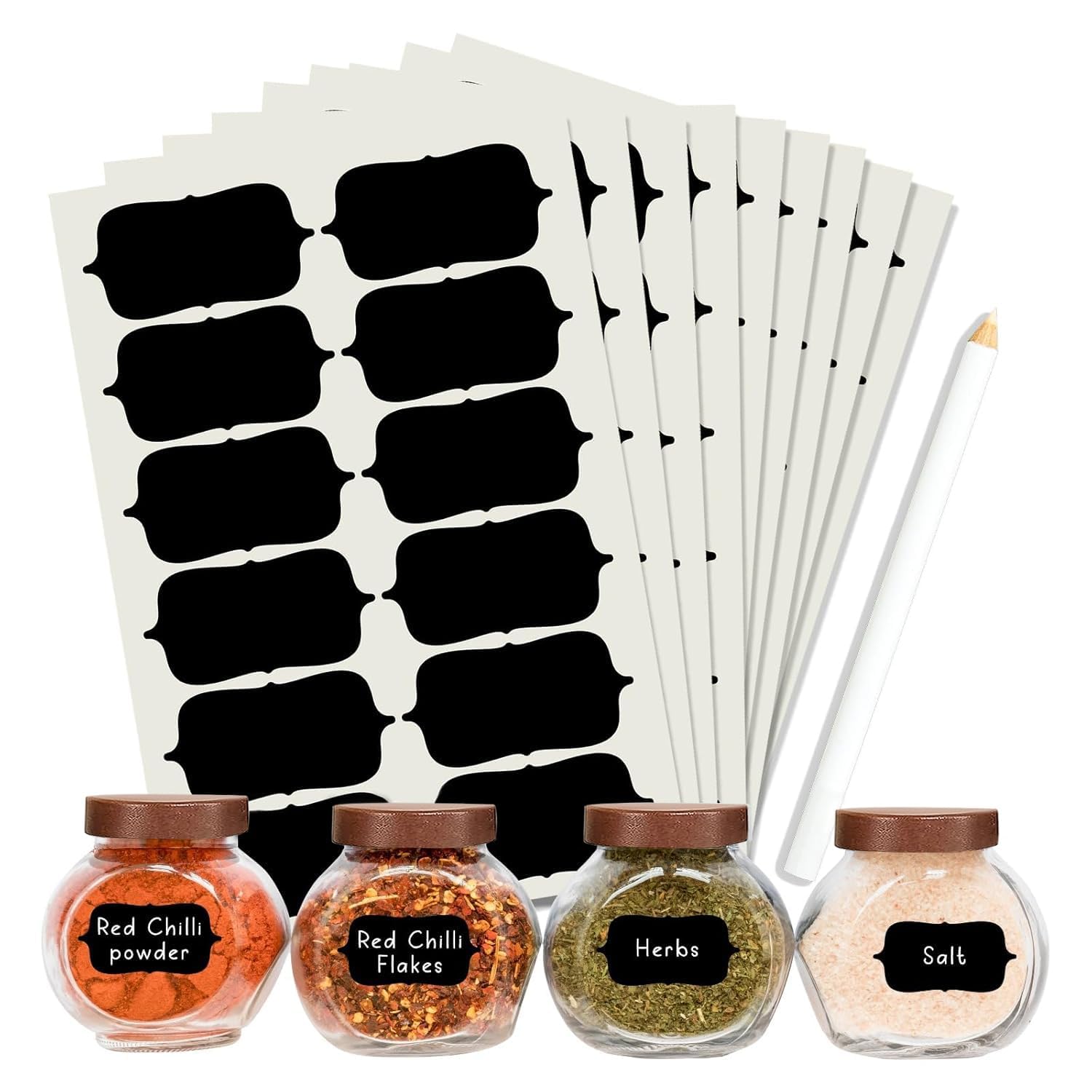 UCRAVO Chalkboard Labels Stickers for Jars with White Marker | 100 Pcs Reusable Waterproof Black Stickers for Kitchen Containers, Spice Jars, Pantry Storage, Bottles & Home Organization