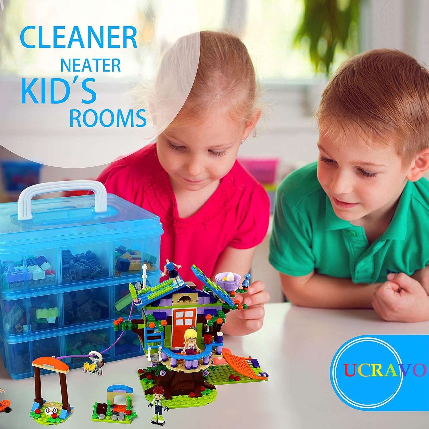 UCRAVO 1 PCS organizer storage box, 18 Grid Square Storage Box, toy organisers storage box, transparent box, 3-layer Jewelry Accessories Toy Finishing Box, Multi-purpose Storage Container(BLUE)