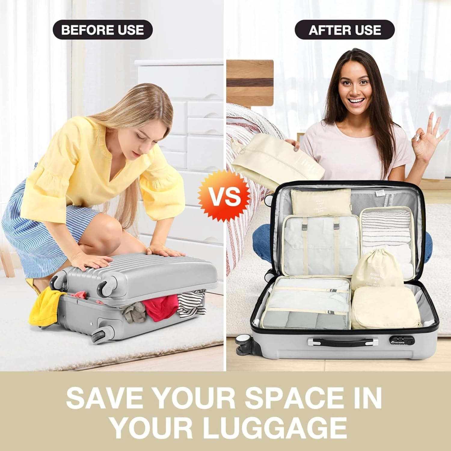 Ucravo Packing Cubes for Suitcases,7 Pcs Travel Luggage Organiser Bags,waterproof Packing Cubes for Backpack Suitcase,travel Essentials Bag Compression Storage Bags,travelling Accessories(grey)