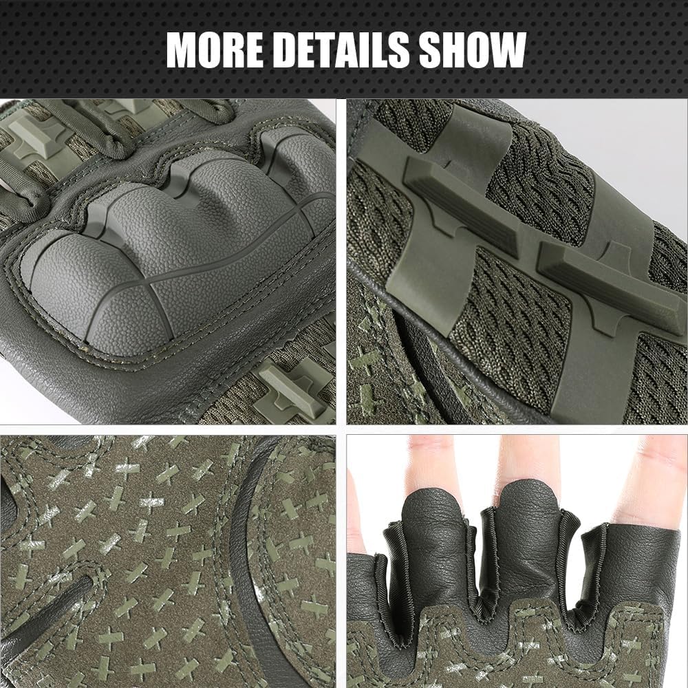 UCRAVO Motorcycle Riding Gloves for Men with Rubber Knuckle Protection Tactical Half Finger Anti-Slip Bike Gloves for Motorbike Riding, Cycling,Scooter,Touring,Racing,Off-Road & Summer Riding