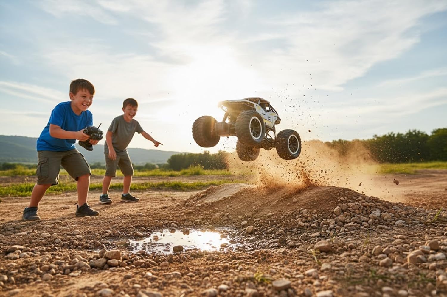 UCRAVO Remote Control Off Road Monster Truck for Kids with Mist Smoke Effect | 2WD Rock Crawler RC Car with 2.4GHz Remote Control | All Terrain Big Wheel RC Toy Vehicle for Boys Girls | RC Car Gift