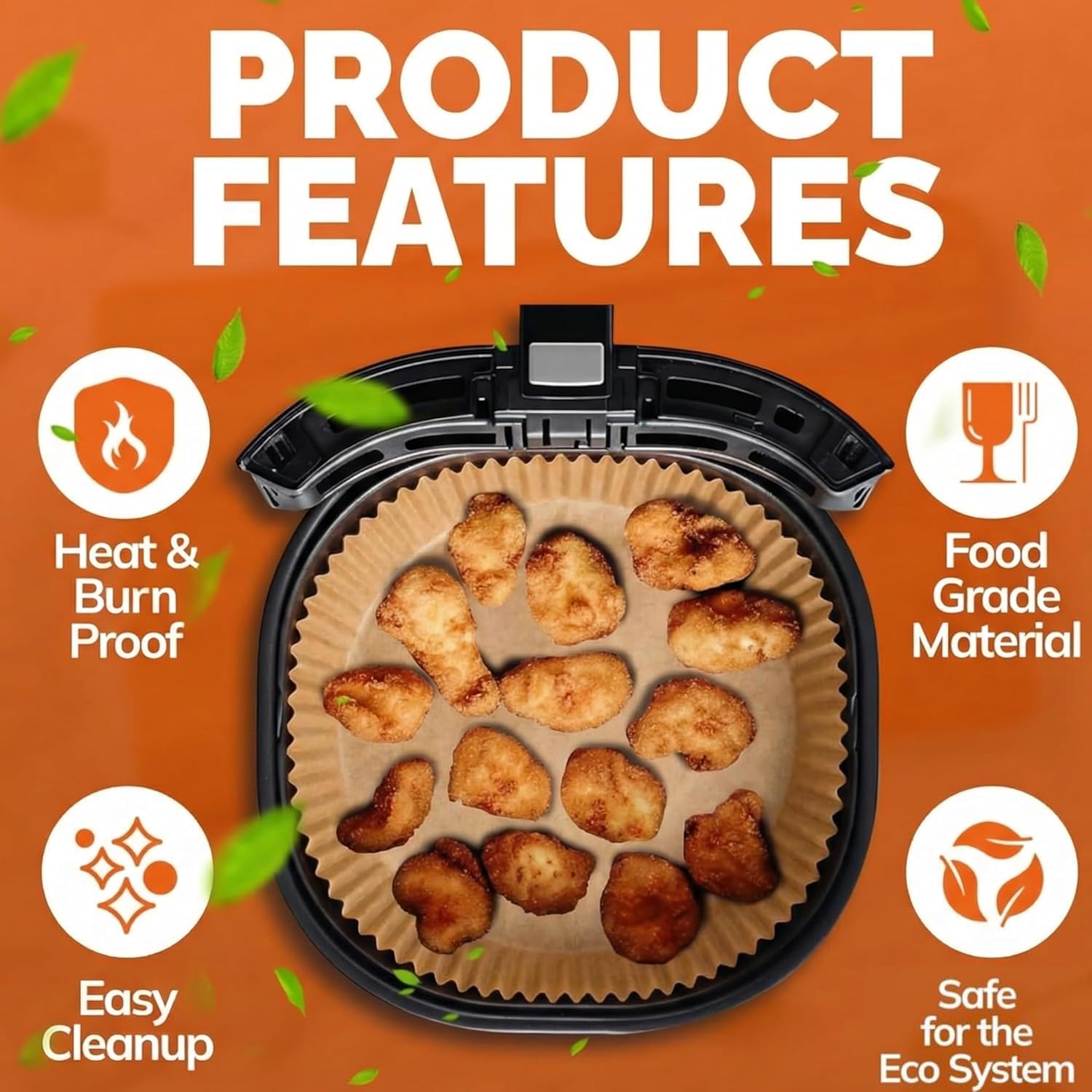 UCRAVO 100 PCS Air Fryer Disposable Paper Liner, Round Air Fryer Paper Liners, Natural Parchment Paper for Air Fryer, Non-Stick, Oil-Proof,Food Grade Paper Liner for Baking Roasting Microwave 7" Inch