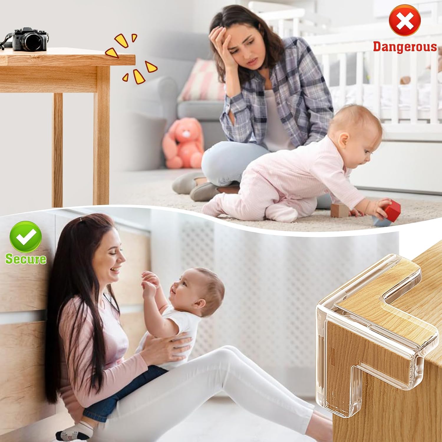 UCRAVO 8 pcs Brown Baby Safety Table Corner Protectors, Furniture Corner and Edge Safety Bumpers, Soft Rubber Foam Cushion Covers, 3M Taped Corner Guards, Baby Child Proofing Pads Rubber Corners