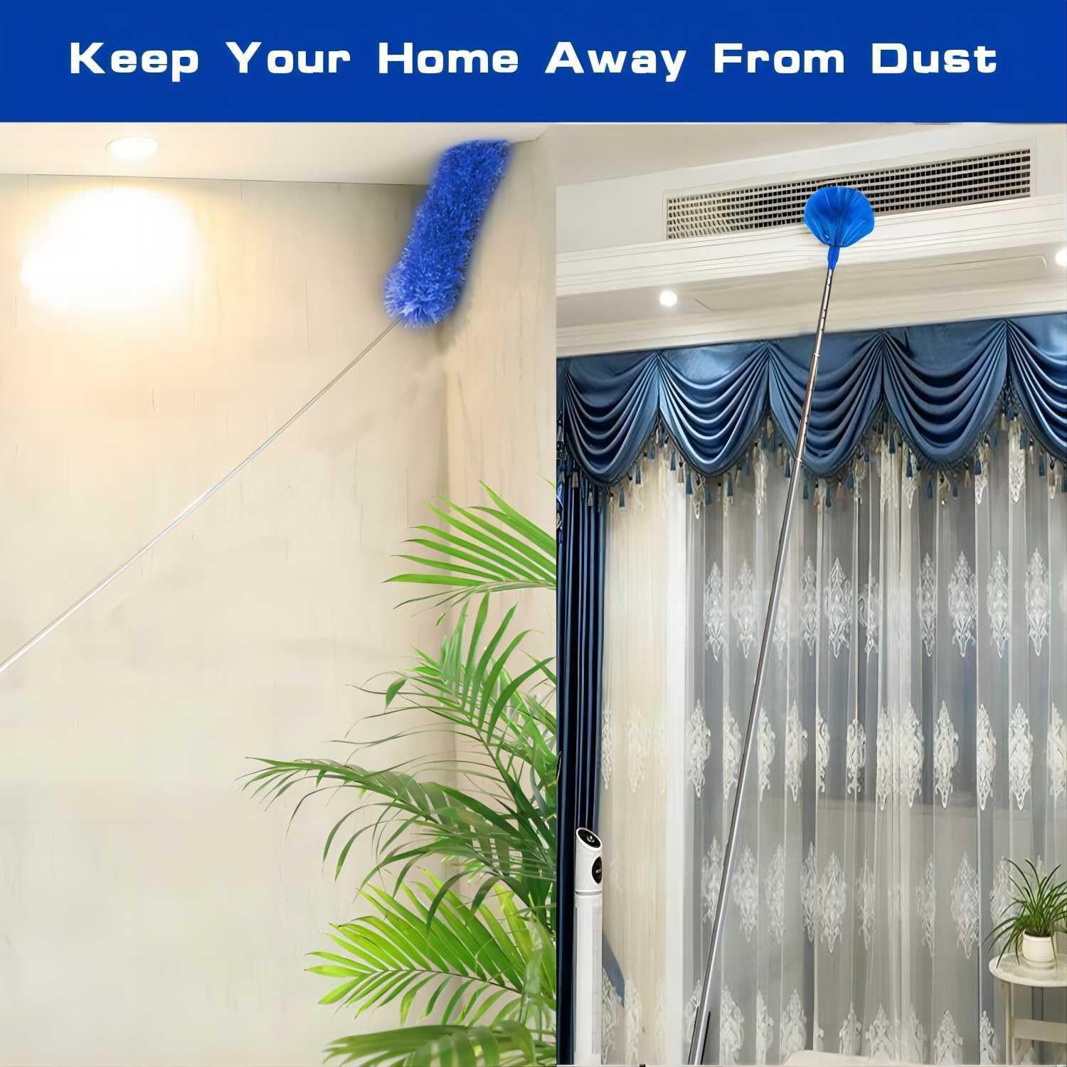 UCRAVO 3 in 1 Microfiber Feather Duster Set with 100 Inch Extendable Pole | 4 PCS Bendable Washable Fan Cleaning Brush for Ceiling Fans, High Ceilings, Cobwebs, Furniture, Walls & Home Dusting