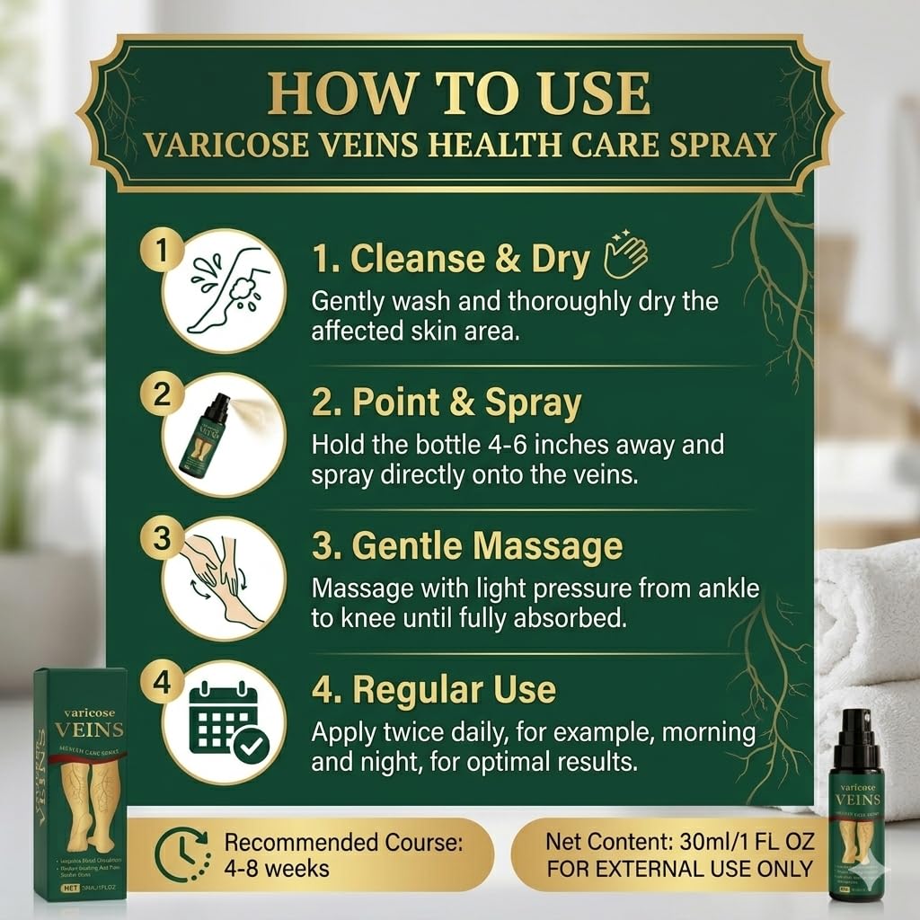 UCRAVO Varicose Veins Relief Spray for Legs & Feet | Herbal Vein Treatment Oil | Reduces Swelling, Pain & Spider Veins | Improves Blood Circulation Natural Fast Acting Leg Care Spray for Men & Women