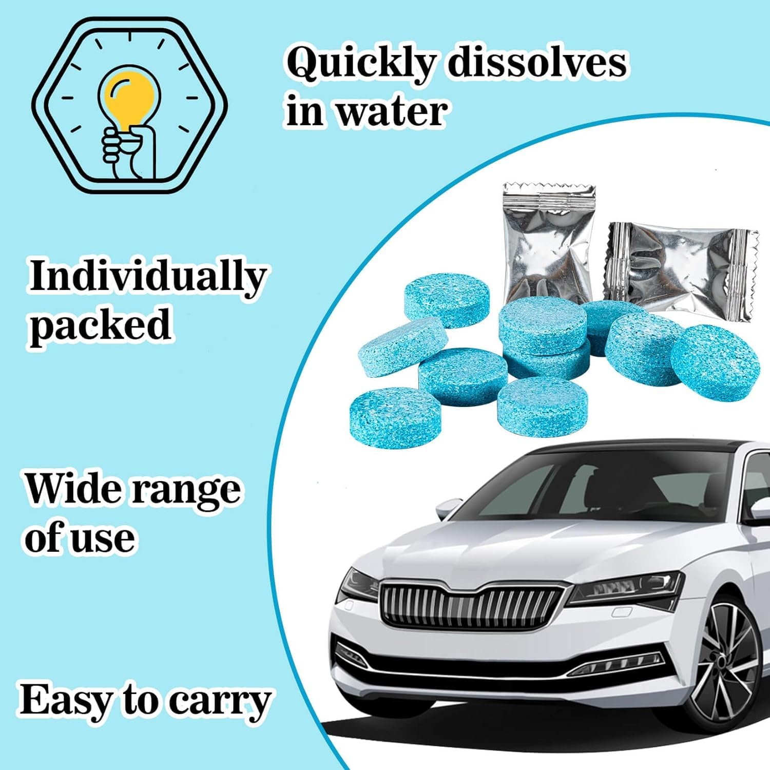 UCRAVO 30 Pcs Screenwash Tablets, Screen Wash Tablets, Screenwash, Screen Wash for Cars, Car Screenwash, Windscreen Washer Tablets, Concentrated Solid Tablets, Wiper Cleaning Tablets for Car Window