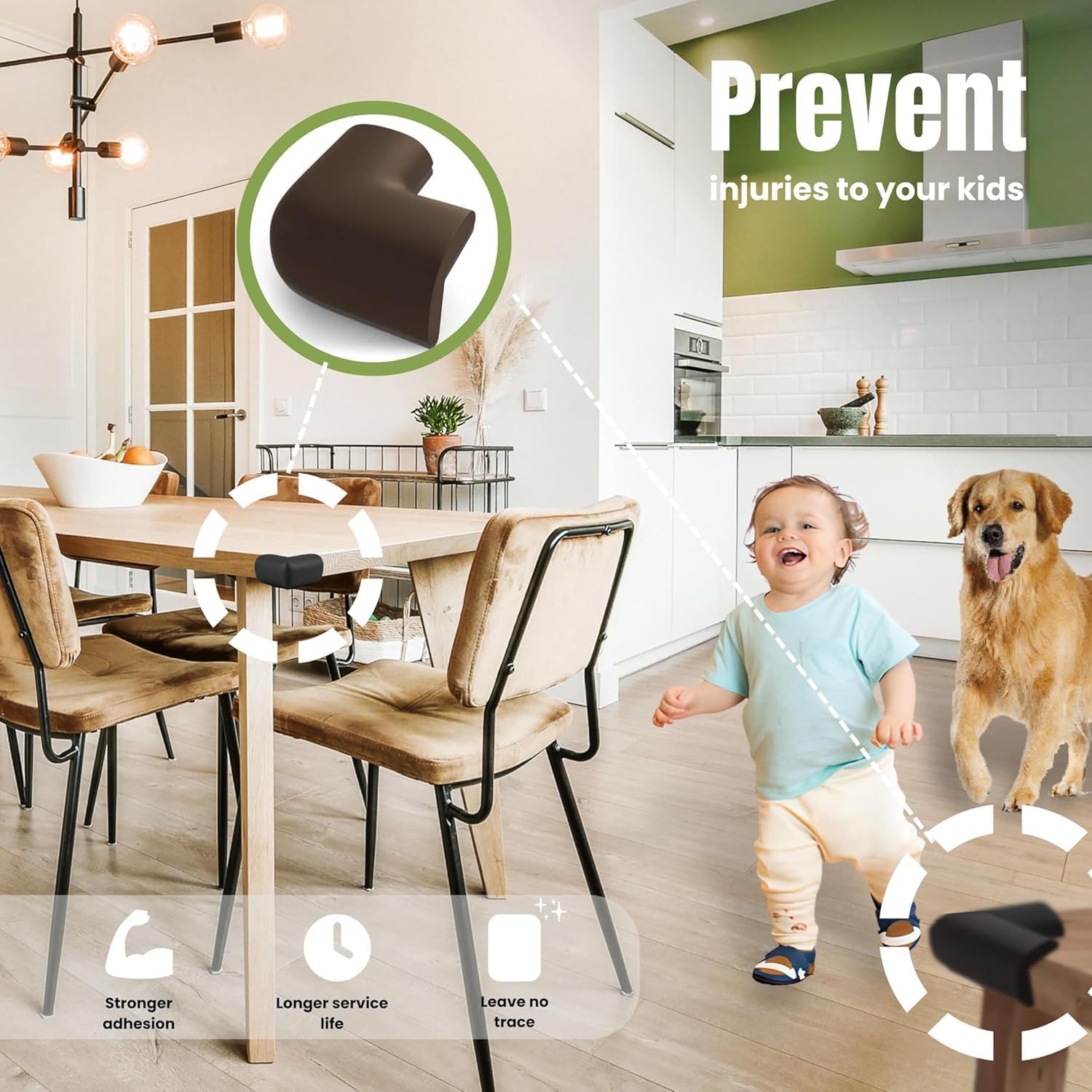 UCRAVO 8 pcs Brown Baby Safety Table Corner Protectors, Furniture Corner and Edge Safety Bumpers, Soft Rubber Foam Cushion Covers, 3M Taped Corner Guards, Baby Child Proofing Pads Rubber Corners