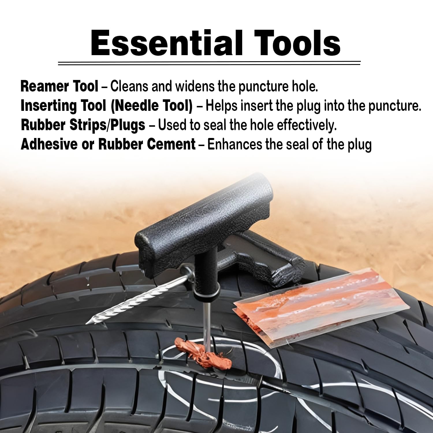 UCRAVO Tubeless Tyre Puncture Repair Kit Pack of 2 Car Bike Scooter Emergency Tire Repair Tool Set Heavy Duty T-Handle Reamer & Insertion Tool Rubber Repair Strips & Solution for Instant Air Leak Fix