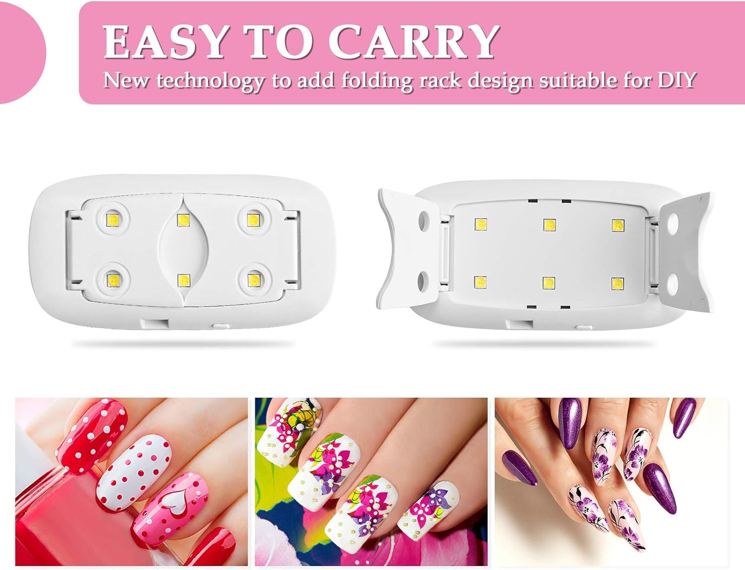 UCRAVO Mini Nail Dryer Portable Manicure Pedicure Tool Professional Fast Drying LED UV Nail Curing Light for Gel Polish USB Powered Compact Nail Dryer for Home Salon Travel Kit for Women-Multicolor