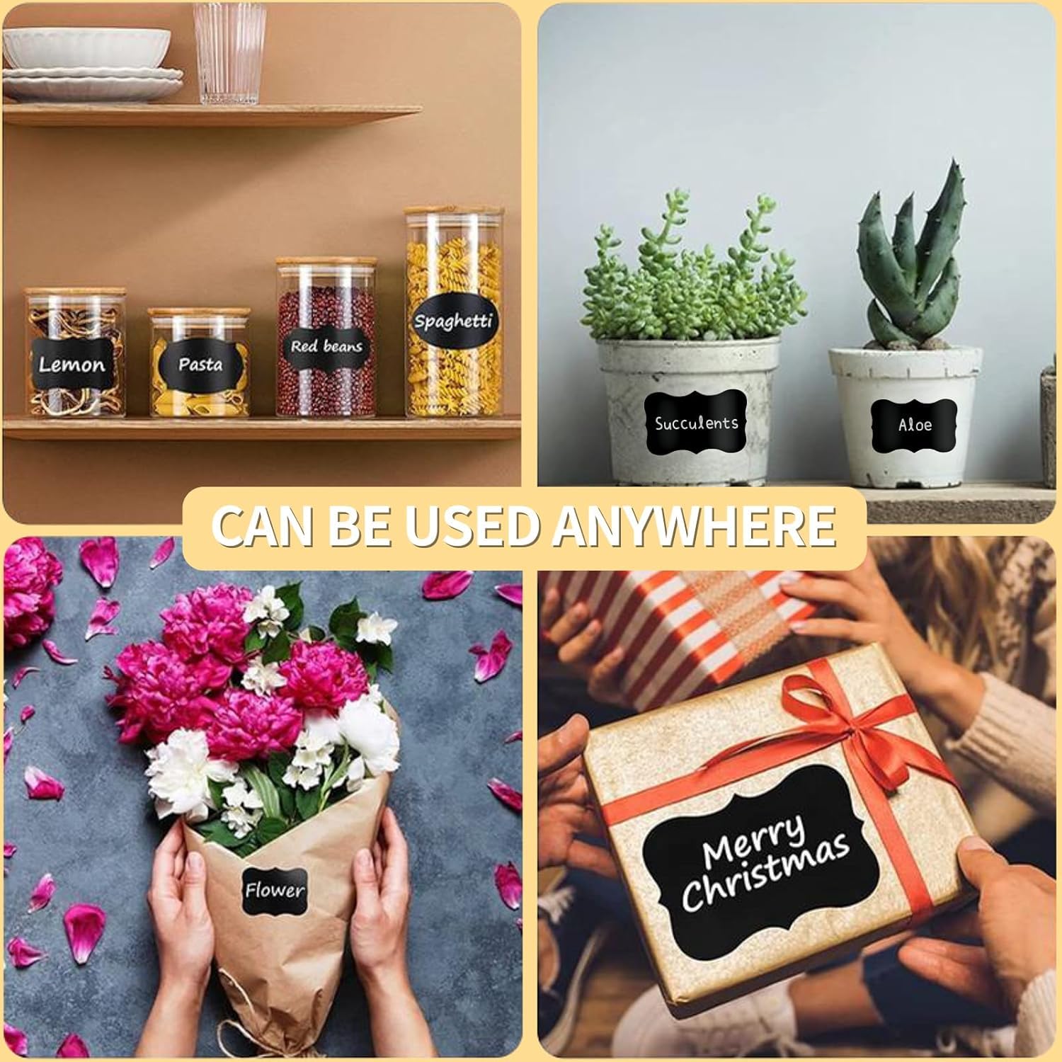 UCRAVO Chalkboard Labels Stickers for Jars with White Marker | 100 Pcs Reusable Waterproof Black Stickers for Kitchen Containers, Spice Jars, Pantry Storage, Bottles & Home Organization