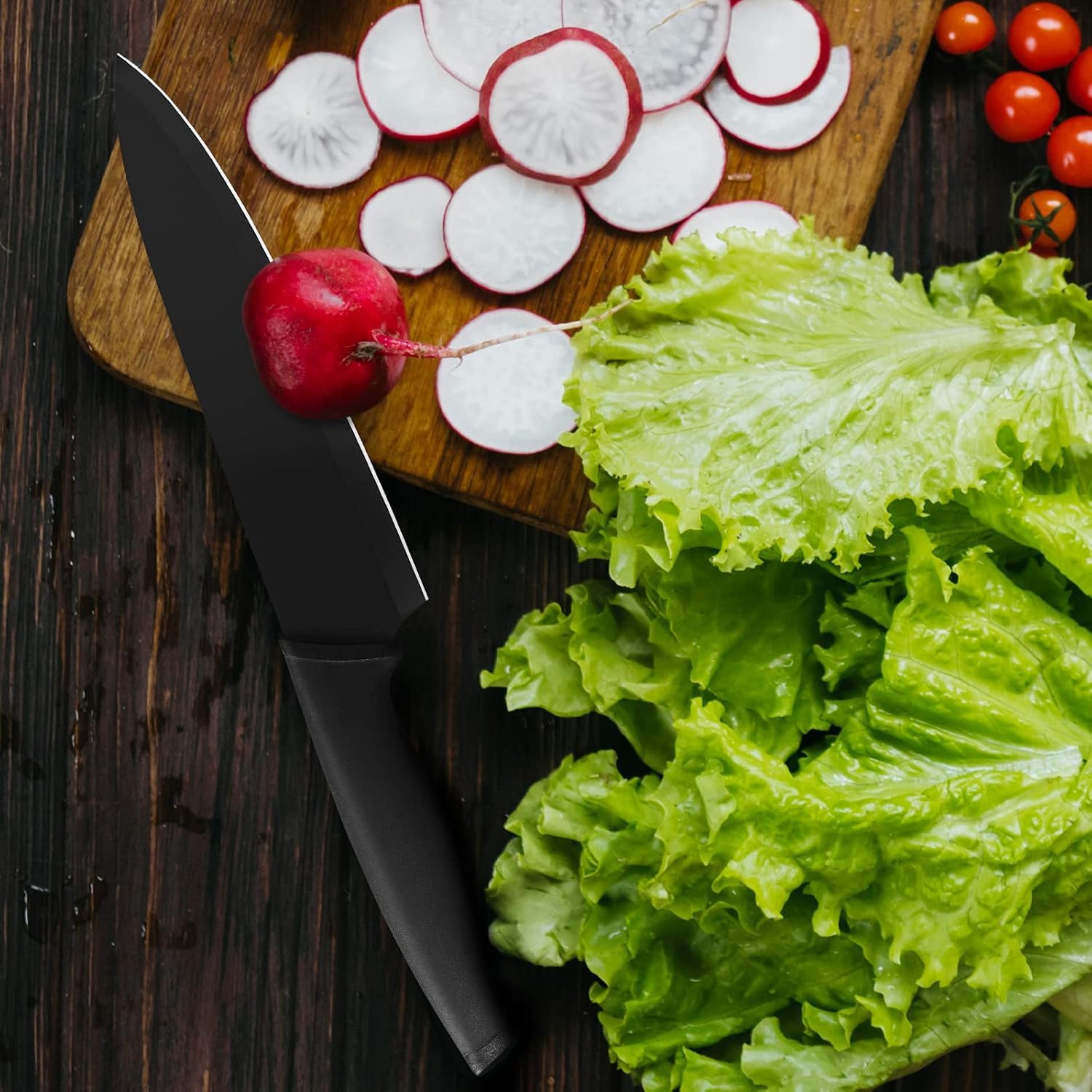 UCRAVO 6Pc Kitchen Knife Set with Covers,StainlessSteel Black Coated Knives, Professional Chef for Home Cooking, Vegetable, Fruit Prep, Ergonomic Handle,Rust Resistant Cutting Tools