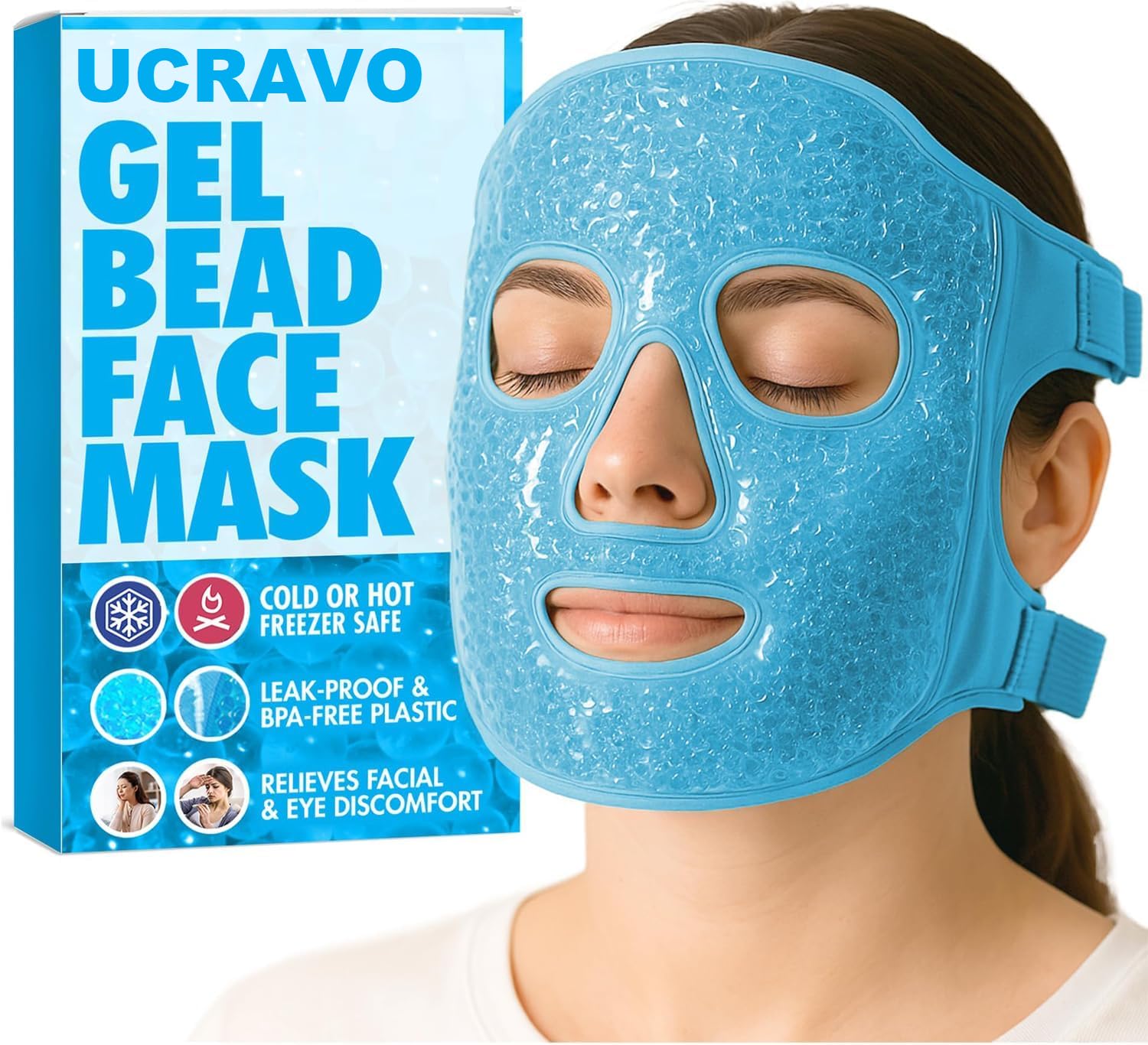 UCRAVO Ice Face Mask Cold Face Eye Mask,Reduce Puffiness, Bags Under Eyes, Puffy Dark Circles,Face SPA for Woman Sleeping, Pressure, Headaches, Skin Care Gel Beads Hot Heat Cold Compress Pack