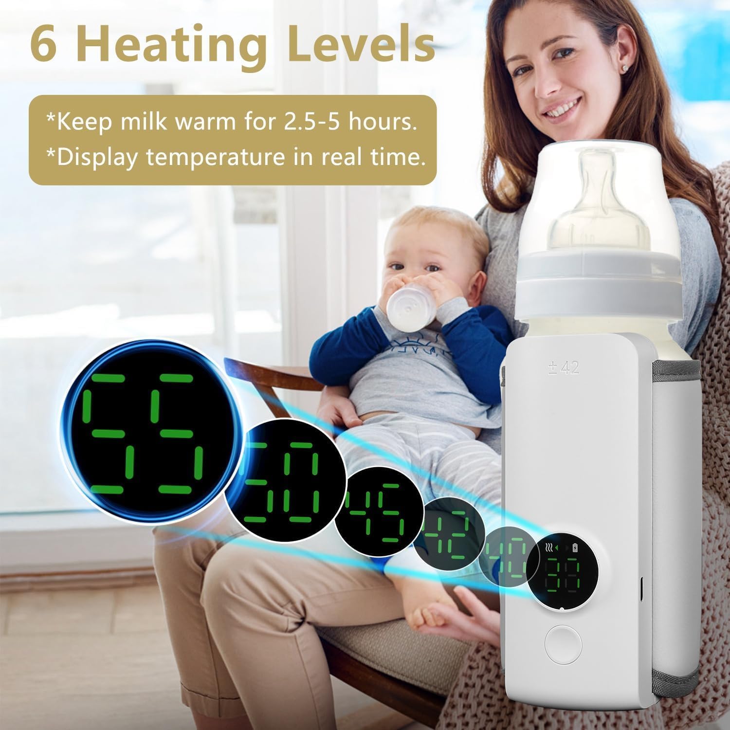 UCRAVO Portable Baby Bottle Warmer Rechargeable Cordless Warmer with Precise Temperature Control Waterless Fast Heating Bottle Heater for Breast Milk & Formula Travel Friendly On-The-Go Feeding Warmer