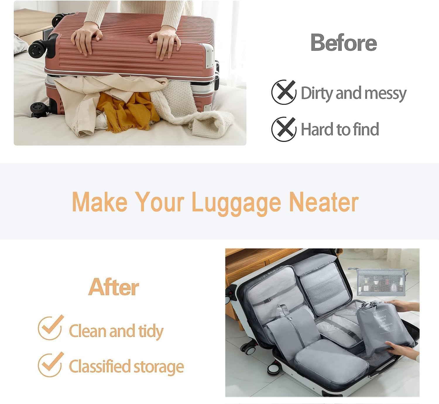 Ucravo Packing Cubes for Suitcases,7 Pcs Travel Luggage Organiser Bags,waterproof Packing Cubes for Backpack Suitcase,travel Essentials Bag Compression Storage Bags,travelling Accessories(grey)