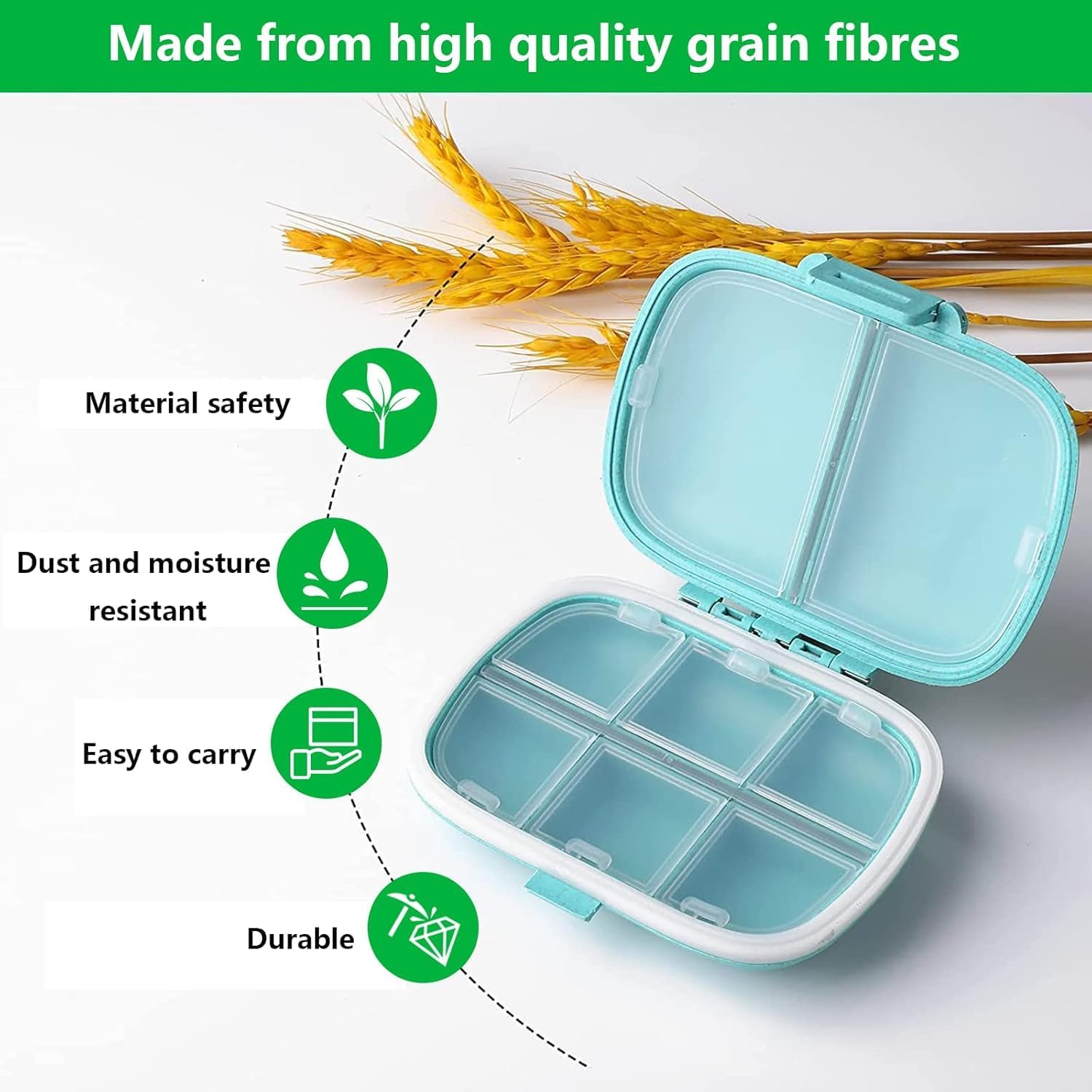 UCRAVO Pill Organizer Box with 8 Compartments Portable Medicine Storage Box for Daily Tablets,Capsules & Vitamins Travel Friendly Pill Case | Moisture Proof Tablet Organizer for Home, Office & Travel
