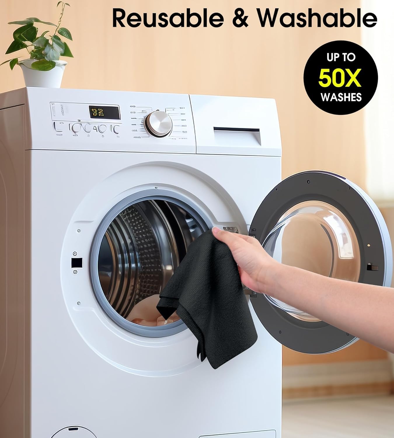 UCRAVO Microfiber Cleaning Cloth Roll, 20Pcs, 4000 Times Washable 10X Cheaper Than Paper Kitchen Towel Roll Ultra Absorbent Lint Free Microfiber Cleaning Cloth for Kitchen Tearable, Reusable - Black