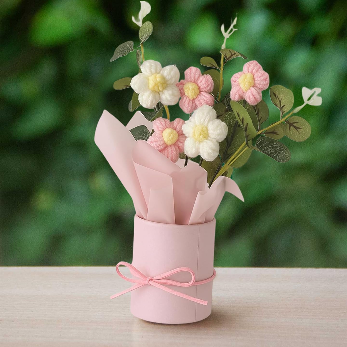 UCRAVO Artificial Flower Pot for Home Decor Premium Faux Flower Arrangement with Decorative Pot & Ribbon Tabletop Flower Vase for Living Room,Bedroom,Office,Gift for Birthday,Anniversary,Housewarming