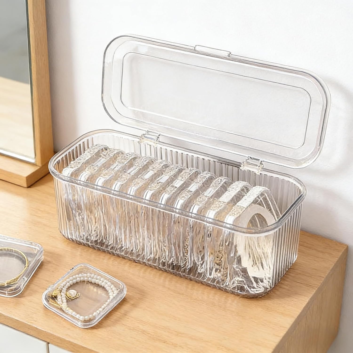UCRAVO Jewelry Organizer Box Set with 10 Compartments Transparent Portable Storage Case for Earrings Rings,Necklaces, Bracelets, Bangle Organizer,Watch Anti-Oxidation Travel Jewellery Box for Women