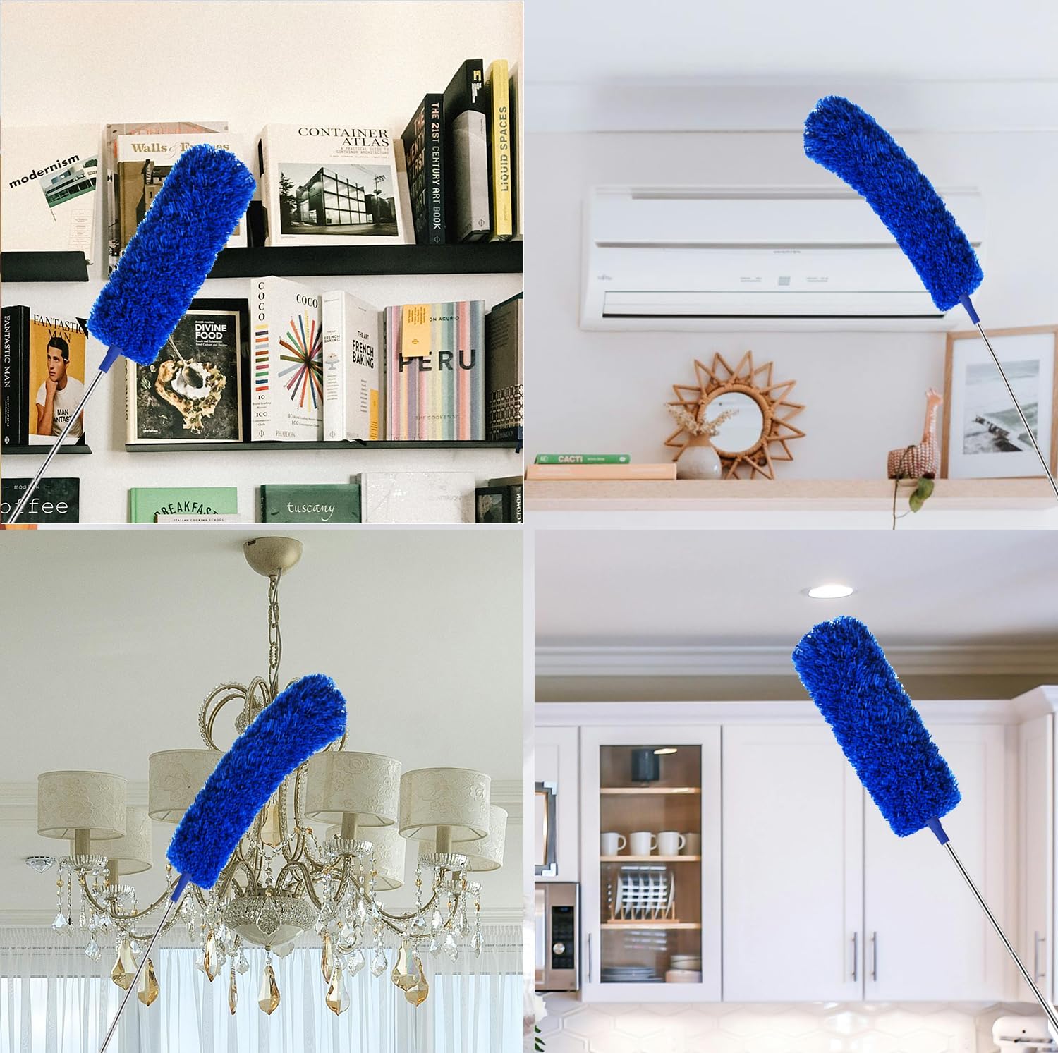 UCRAVO 3 in 1 Microfiber Feather Duster Set with 100 Inch Extendable Pole | 4 PCS Bendable Washable Fan Cleaning Brush for Ceiling Fans, High Ceilings, Cobwebs, Furniture, Walls & Home Dusting