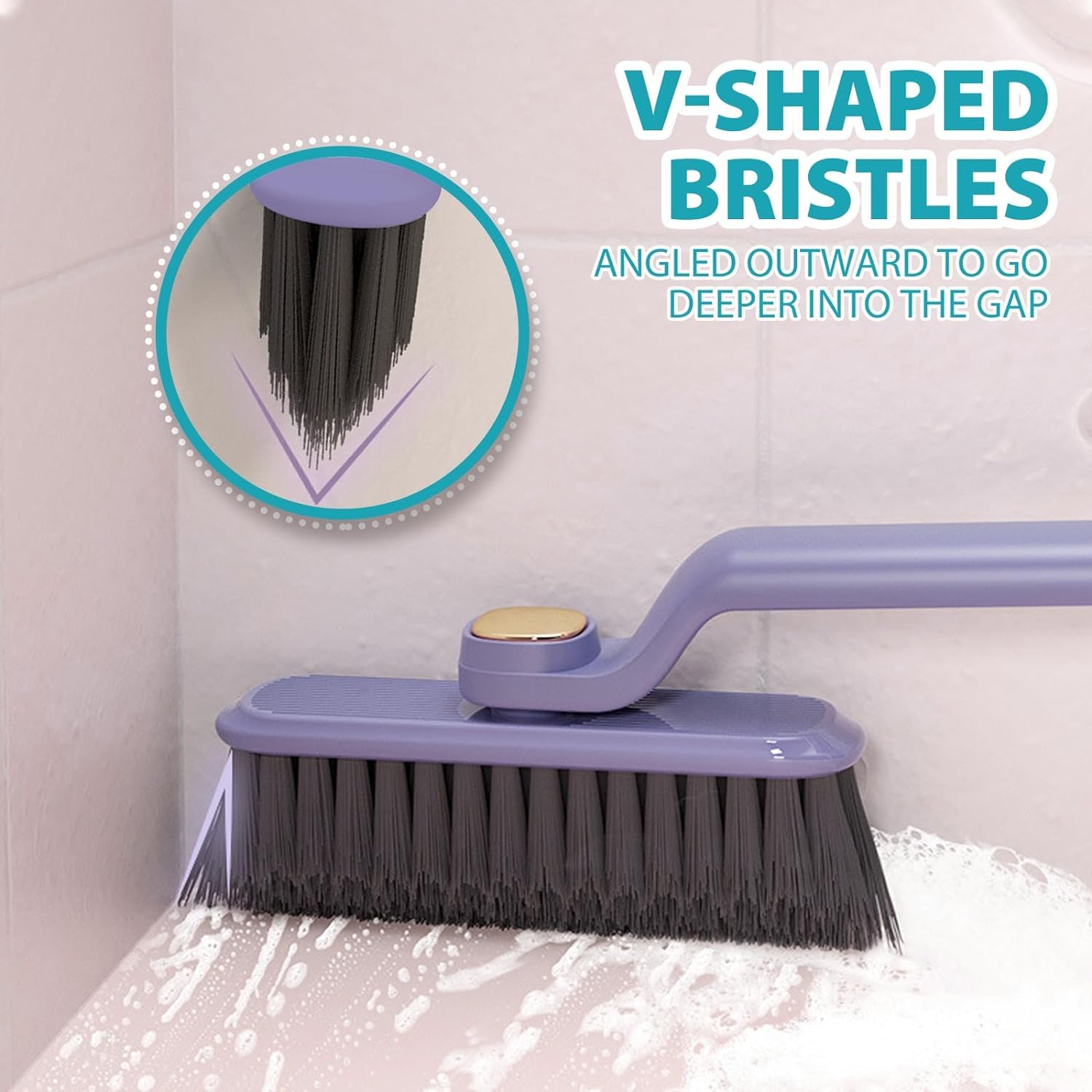 UCRAVO Multi-Function Rotating Grout Crevice Cleaning Brush, Hard-Bristle Crevice Gap Cleaning Brush, Baseboard Cleaner Tool with Handle 360 Degree No Dead Corners Kitchen Gadgets, with Hook