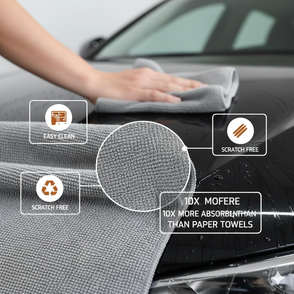 UCRAVO 20pcs Tearable Microfiber Roll Cleaning Cloth, Reusable Washable Sheets, Highly Absorbent Lint Free Car Cleaning Cloth, Multi-Purpose for Bike, Auto, Interior & Exterior Towels for All Vehicles