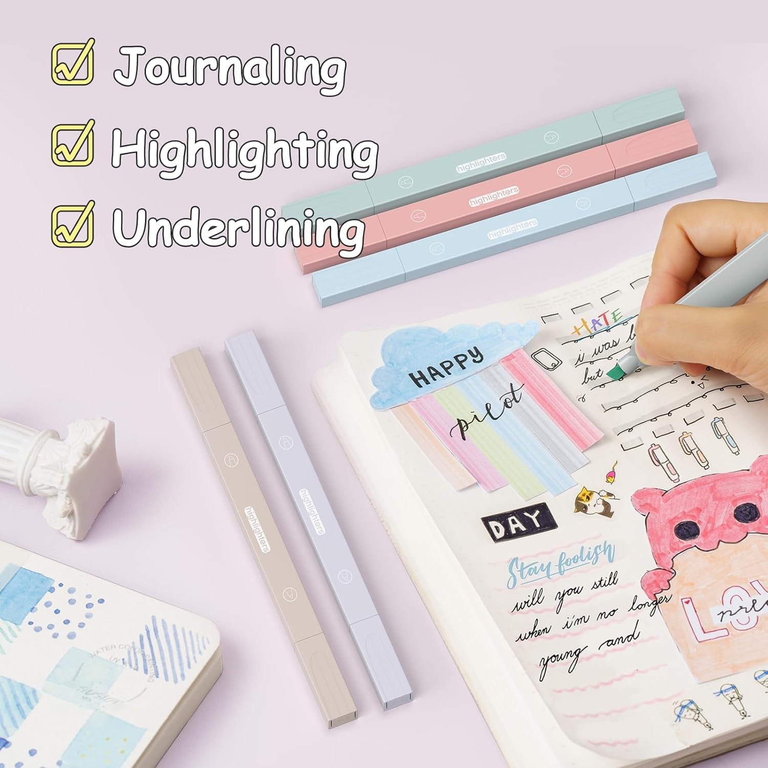 UCRAVO 12Pcs Aesthetic Cute Highlighters Bible Pastel Highlighters and Pens no bleed Highlighters for School Supplies and Office Journal DIY Home, Multicolor