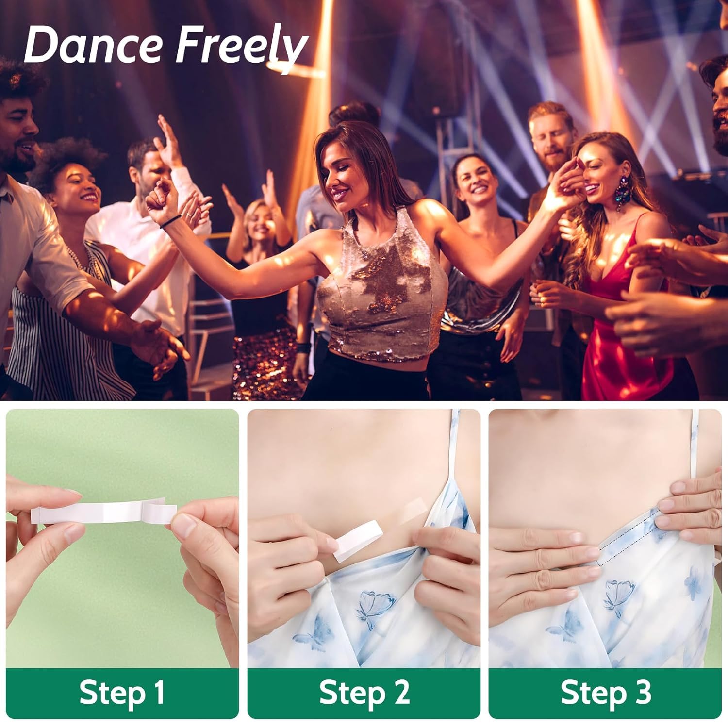 UCRAVO Double Sided Dress Tape Strips for Women 360 Pre-Cut Strips Invisible Clothing & Body Tape for Saree, Deep Neck Dresses, Tops & Gowns | Strong All Day Hold,Skin Friendly Fashion Emergency Tape