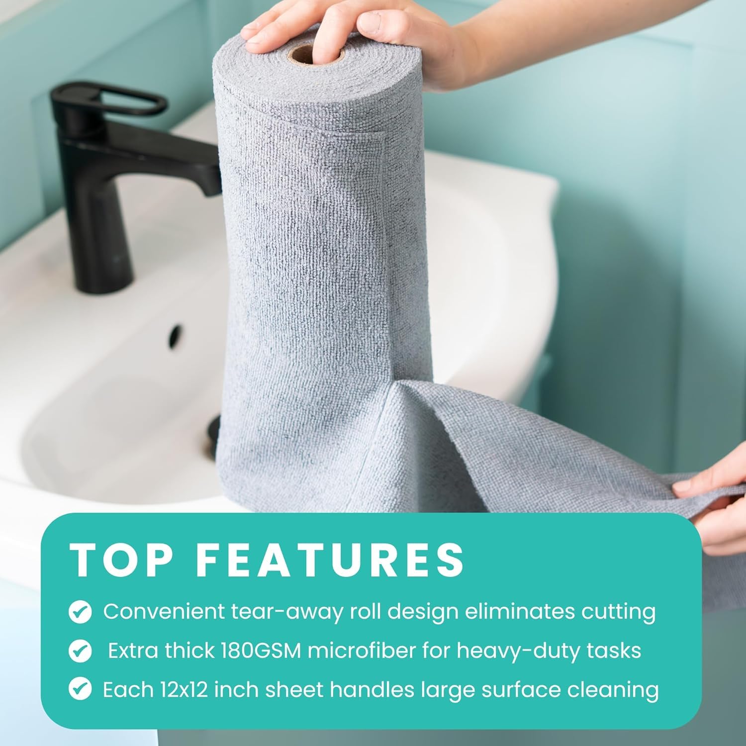 UCRAVO 20pcs Tearable Microfiber Roll Cleaning Cloth, Reusable Washable Sheets, Highly Absorbent Lint Free Car Cleaning Cloth, Multi-Purpose for Bike, Auto, Interior & Exterior Towels for All Vehicles