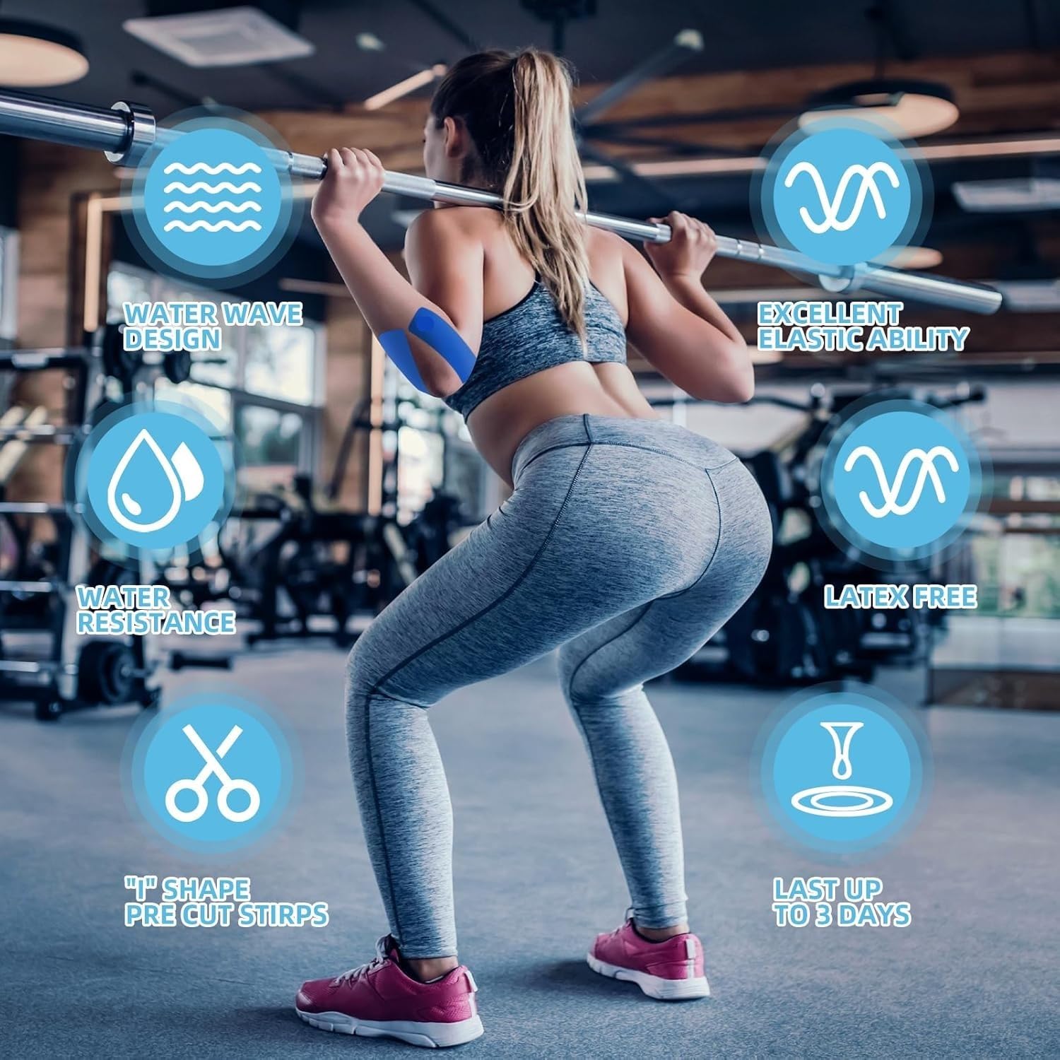 UCRAVO Kinesiology Sports Tape 5CM,Elastic Therapeutic Athletic for Muscle Support,Injury Recovery & Pain Relief,Strong Adhesive Physio Tape for Knee,Shoulder,Back,Ankle & Joint Support,Gym & Sports