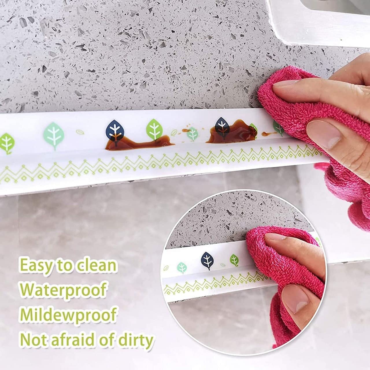UCRAVO Waterproof Tape for Kitchen Sink – Multi-Print Oil-Proof Self Adhesive Caulk Tape for Bathroom, Platform, Corners & Gap Sealing Mildew Resistant Sealing Strip for Kitchen & Home (Multi Print)
