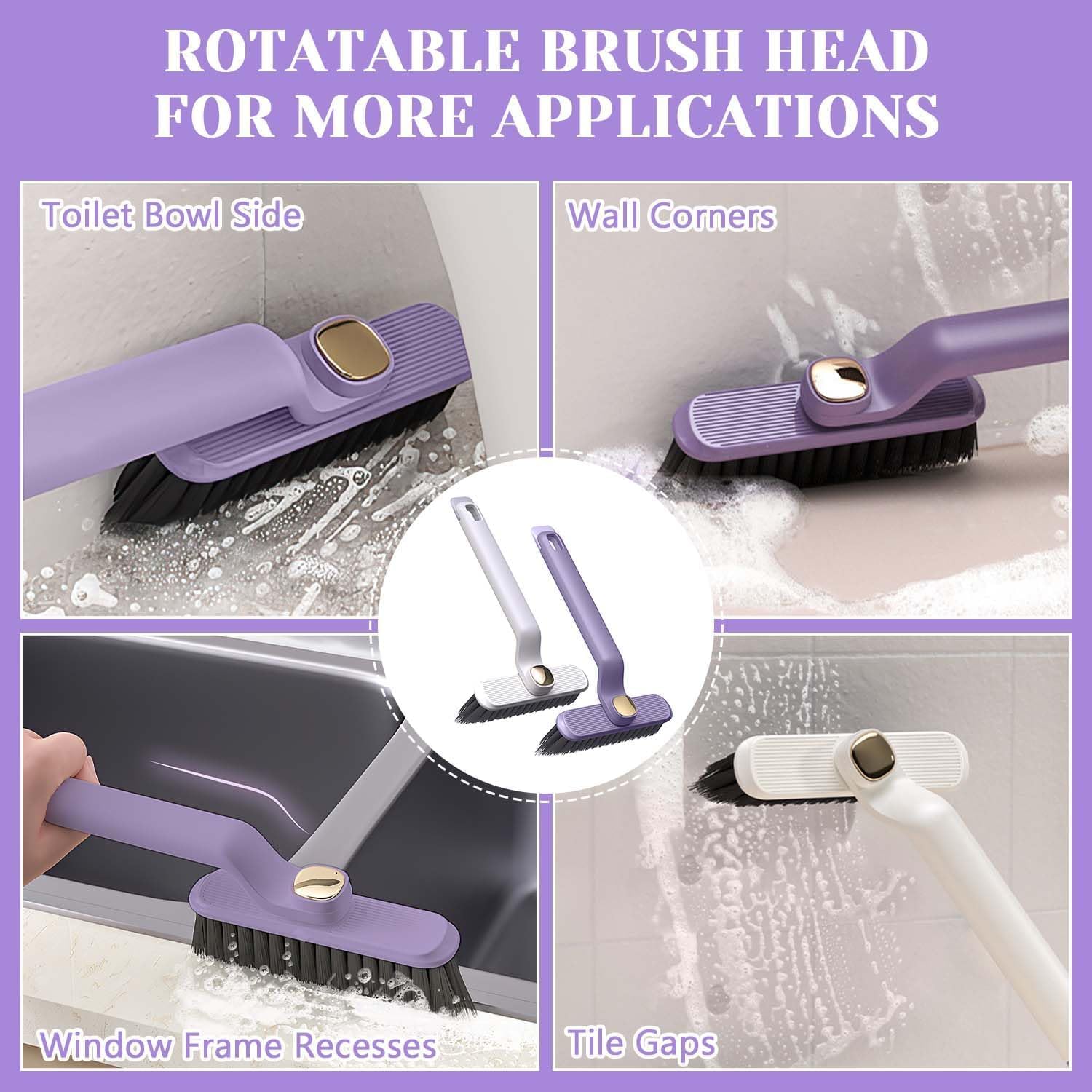 UCRAVO Multi-Function Rotating Grout Crevice Cleaning Brush, Hard-Bristle Crevice Gap Cleaning Brush, Baseboard Cleaner Tool with Handle 360 Degree No Dead Corners Kitchen Gadgets, with Hook