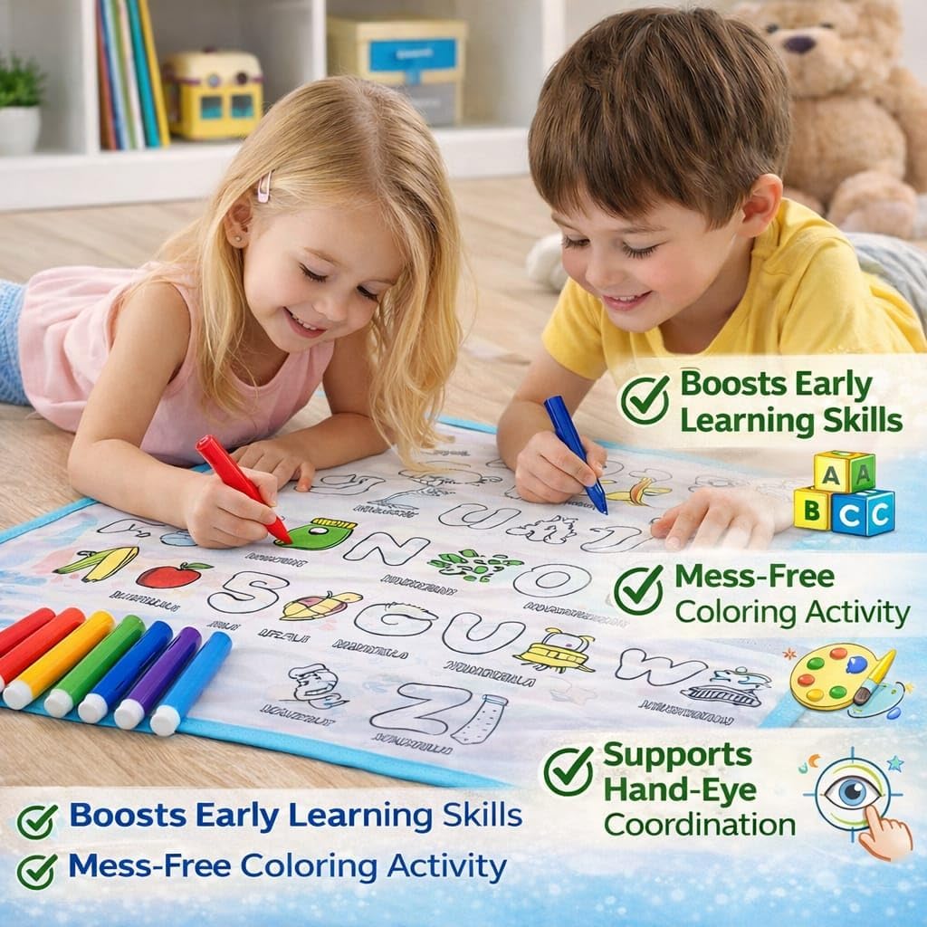 UCRAVO Magic Water Doodle Mat for Kids – Reusable Coloring & Painting Drawing Mat with Water Pens | Mess-Free Educational Activity Toy for Toddlers, Boys & Girls Creative Play Learning Set