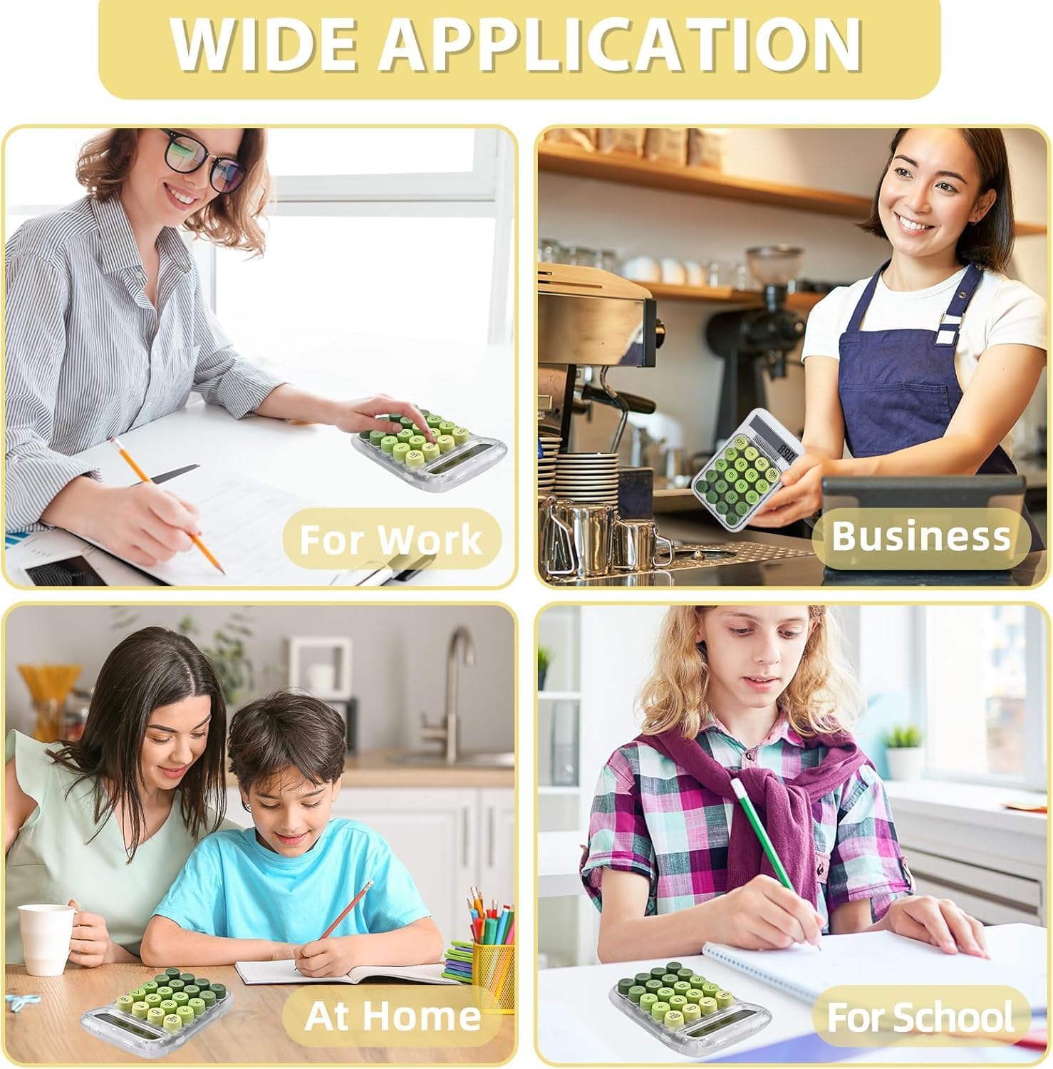 UCRAVO Clear Green Calculator, 10-Digit Desktop Adding Machine, Green Mechanical Round Buttons, Transparent Aesthetic Keypad, Small Basic for Office & School