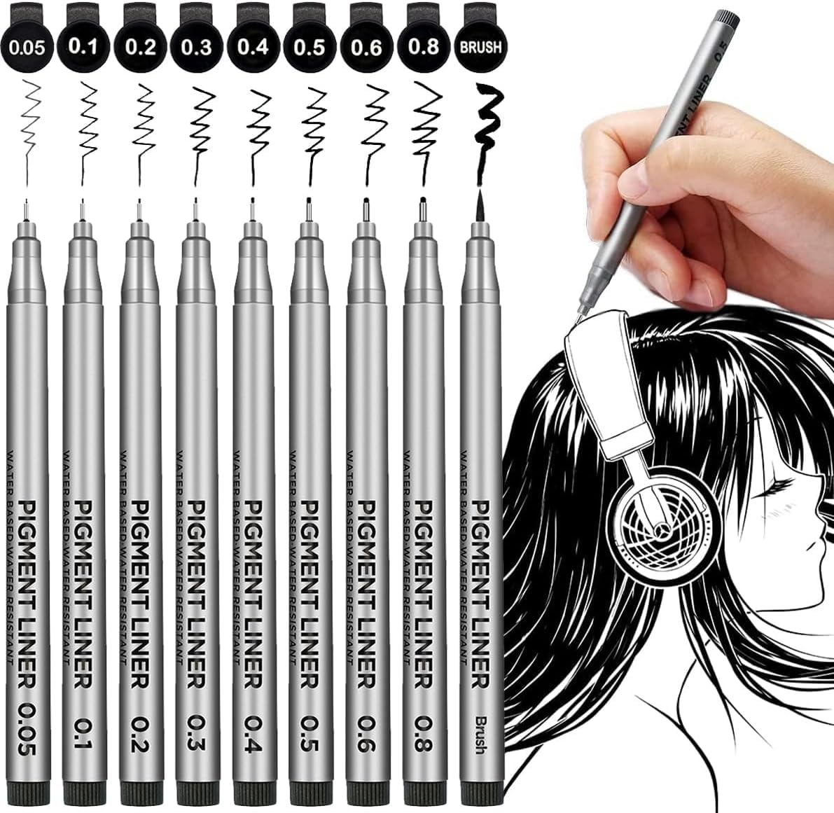 UCRAVO Black Micro-Pen Fineliner Ink Pens - Waterproof Archival Ink Micro Fine Point Writing Drawing Pens for Sketching, Anime, Artist Illustration, Technical Drawing, Office Documents, Scrapbooking