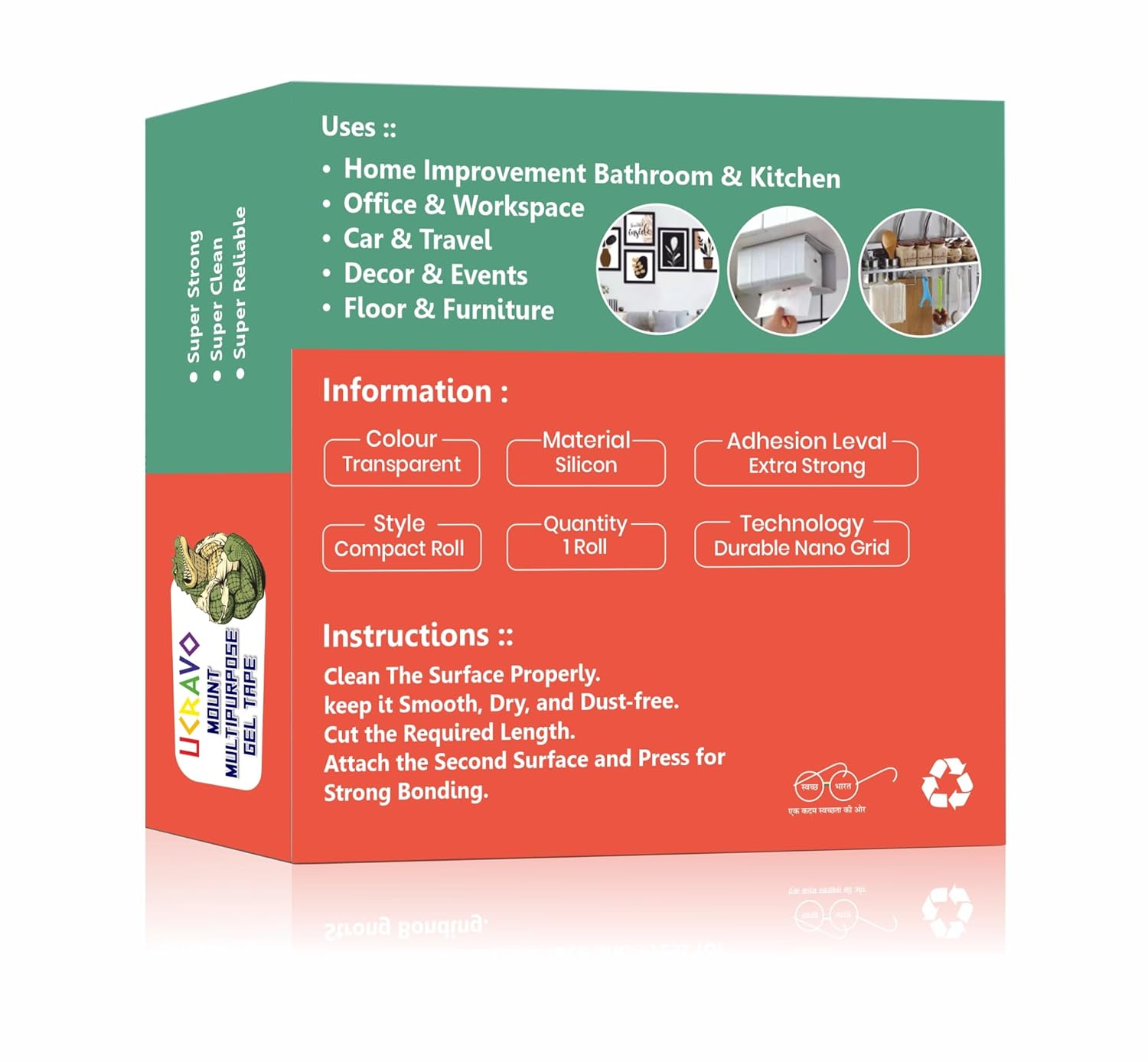 UCRAVO Gen.2 Extra Heavy Duty Double Sided Grid Grip Tape 3 Meter Reusable Multipurpose Adhesive Strip |Transparent, Removable, Washable, Traceless Wall Mounting Tape Strong Sticky Silicone Grip Tape