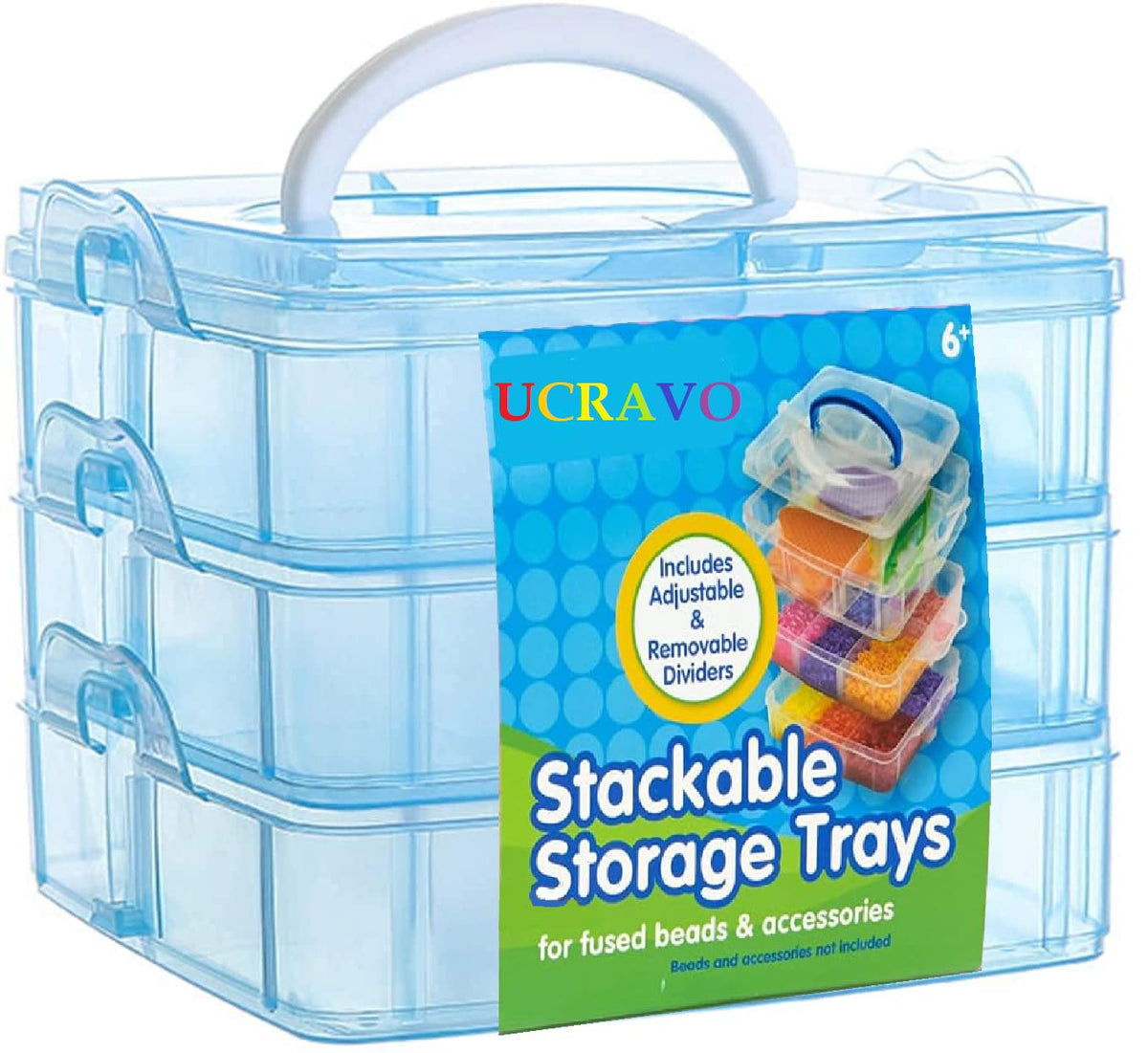 UCRAVO 1 PCS organizer storage box, 18 Grid Square Storage Box, toy organisers storage box, transparent box, 3-layer Jewelry Accessories Toy Finishing Box, Multi-purpose Storage Container(BLUE)
